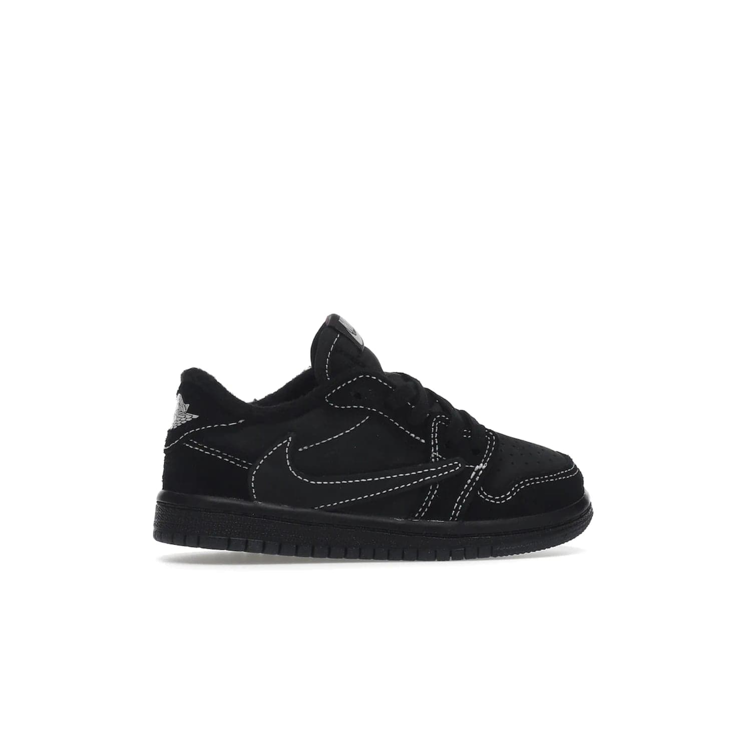 Jordan 1 Retro Low OG SP Travis Scott Black Phantom (TD) - Image 36 - Only at www.BallersClubKickz.com - Shop the Air Jordan I Retro Low OG SP "Travis Scott Black Phantom" TD. Bold black and phantom colorway crafted from nubuck and suede with white stitching. Cactus Jack and Wings branding. Release: Dec 15, 2022.