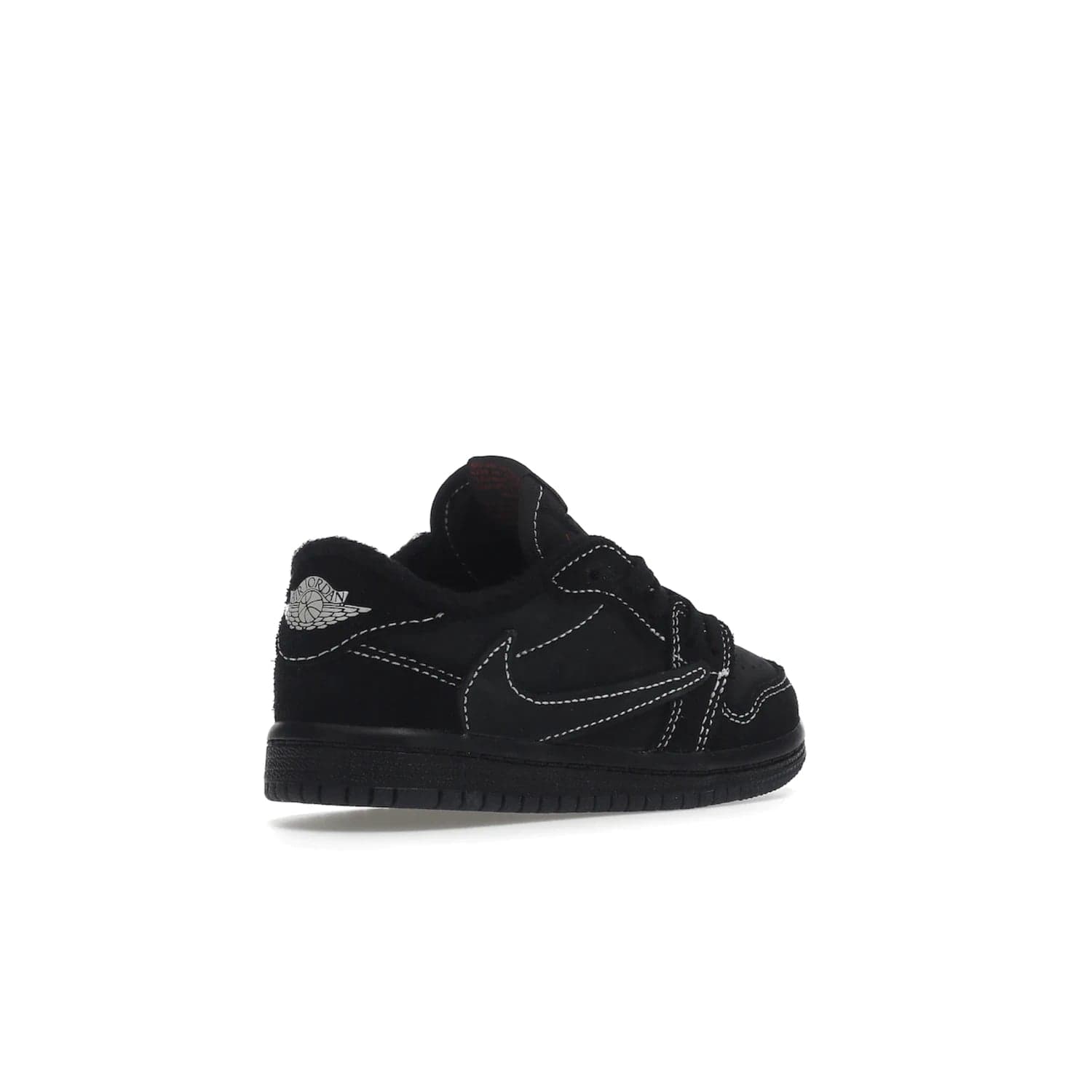 Jordan 1 Retro Low OG SP Travis Scott Black Phantom (TD) - Image 33 - Only at www.BallersClubKickz.com - Shop the Air Jordan I Retro Low OG SP "Travis Scott Black Phantom" TD. Bold black and phantom colorway crafted from nubuck and suede with white stitching. Cactus Jack and Wings branding. Release: Dec 15, 2022.