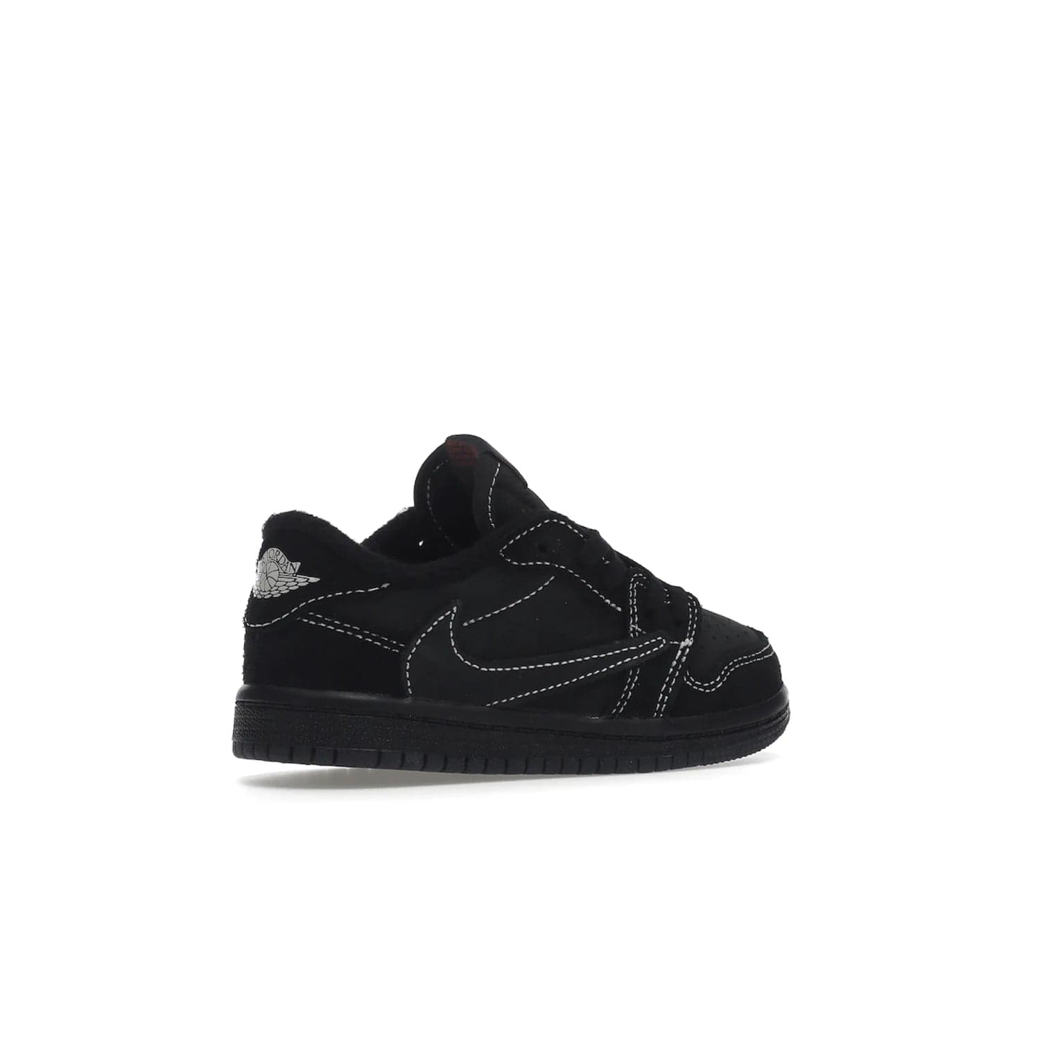 Jordan 1 Retro Low OG SP Travis Scott Black Phantom (TD) - Image 34 - Only at www.BallersClubKickz.com - Shop the Air Jordan I Retro Low OG SP "Travis Scott Black Phantom" TD. Bold black and phantom colorway crafted from nubuck and suede with white stitching. Cactus Jack and Wings branding. Release: Dec 15, 2022.