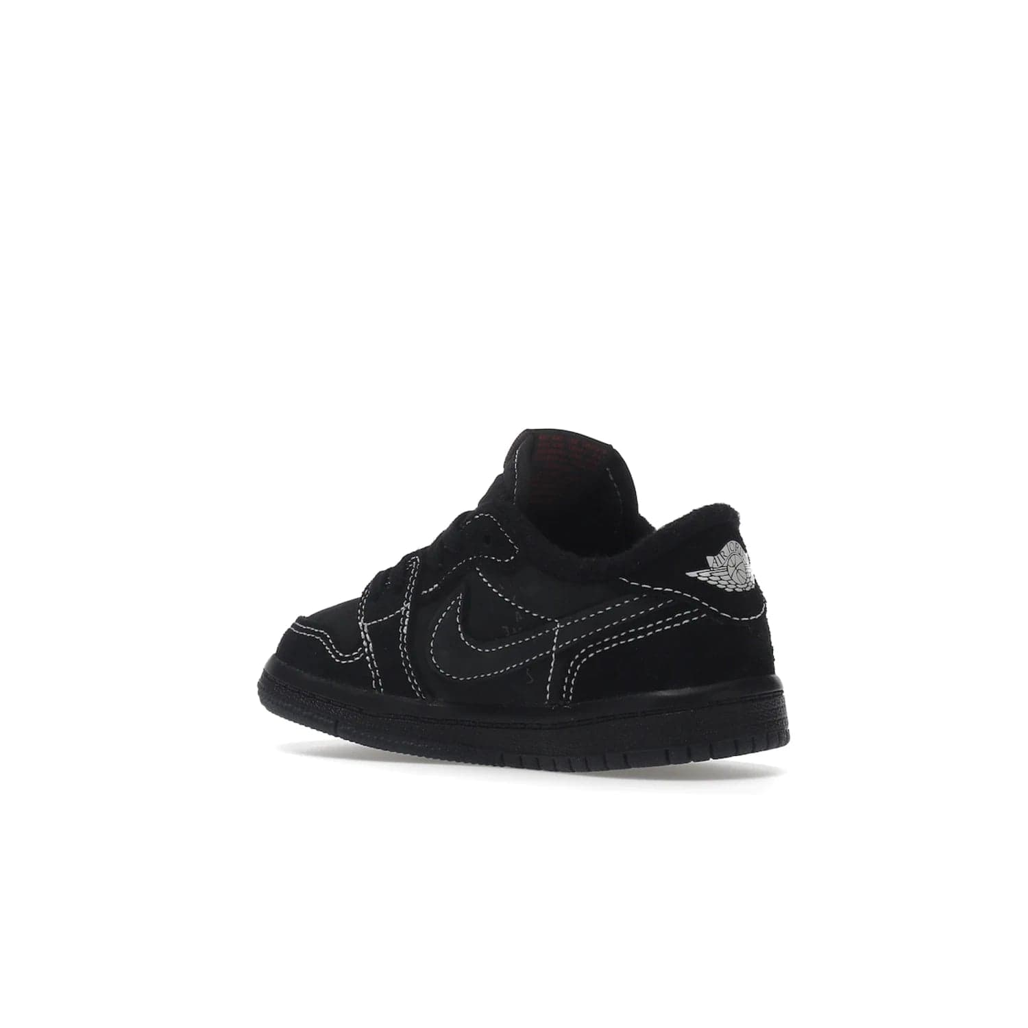 Jordan 1 Retro Low OG SP Travis Scott Black Phantom (TD) - Image 23 - Only at www.BallersClubKickz.com - Shop the Air Jordan I Retro Low OG SP "Travis Scott Black Phantom" TD. Bold black and phantom colorway crafted from nubuck and suede with white stitching. Cactus Jack and Wings branding. Release: Dec 15, 2022.