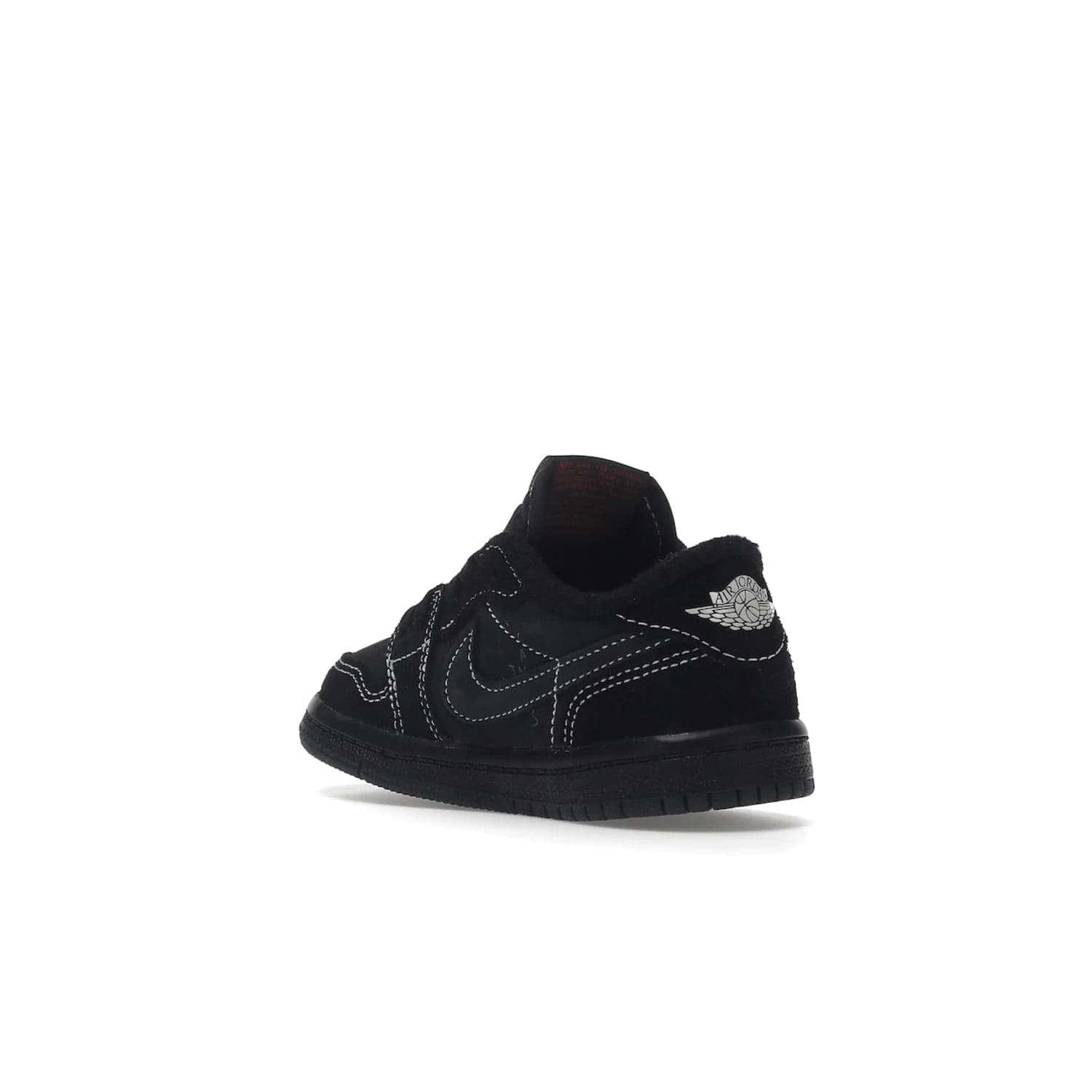 Jordan 1 Retro Low OG SP Travis Scott Black Phantom (TD) - Image 24 - Only at www.BallersClubKickz.com - Shop the Air Jordan I Retro Low OG SP "Travis Scott Black Phantom" TD. Bold black and phantom colorway crafted from nubuck and suede with white stitching. Cactus Jack and Wings branding. Release: Dec 15, 2022.