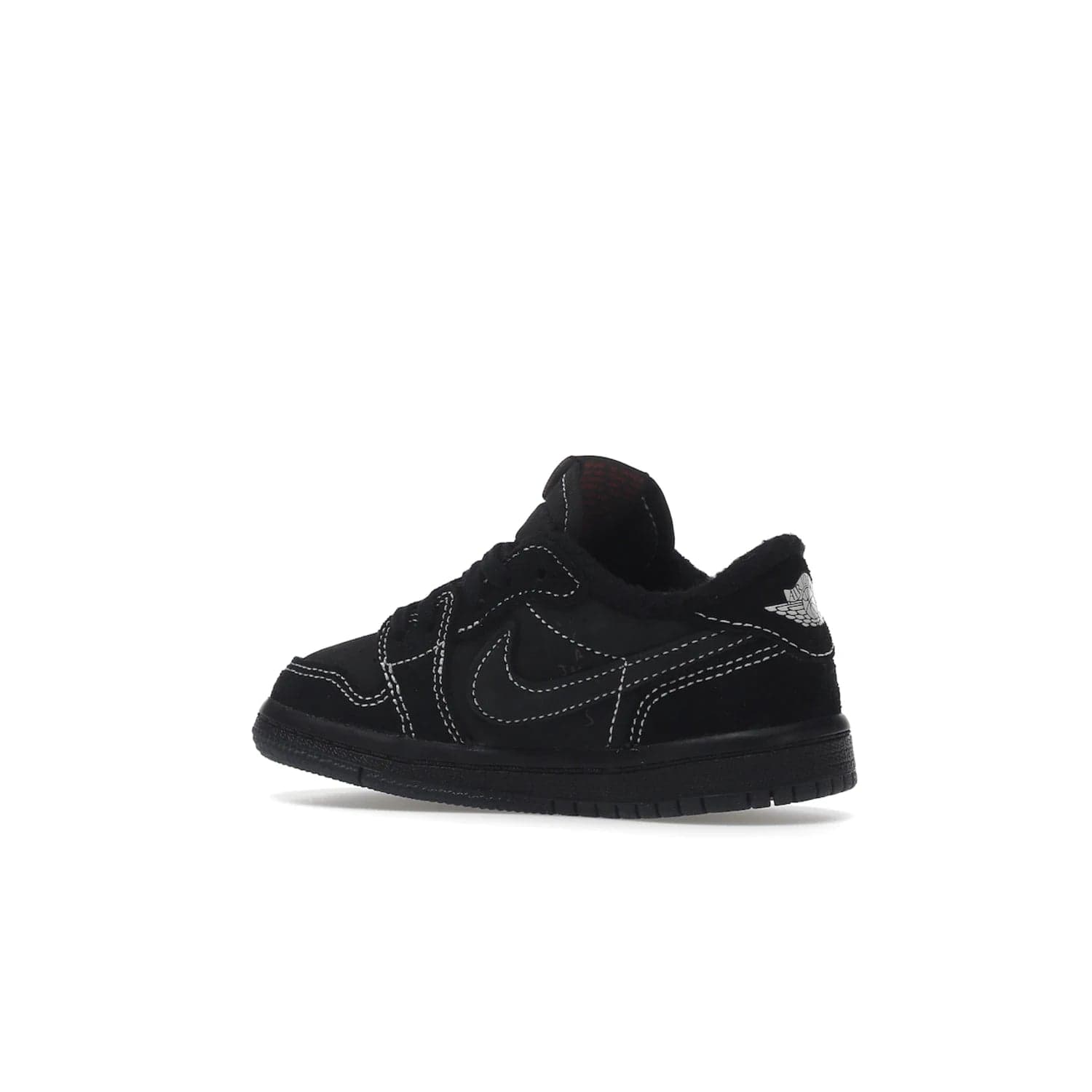 Jordan 1 Retro Low OG SP Travis Scott Black Phantom (TD) - Image 22 - Only at www.BallersClubKickz.com - Shop the Air Jordan I Retro Low OG SP "Travis Scott Black Phantom" TD. Bold black and phantom colorway crafted from nubuck and suede with white stitching. Cactus Jack and Wings branding. Release: Dec 15, 2022.