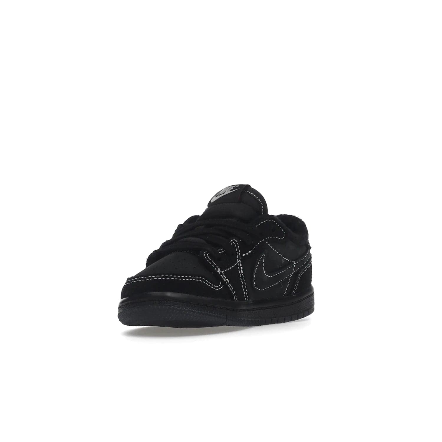 Jordan 1 Retro Low OG SP Travis Scott Black Phantom (TD) - Image 14 - Only at www.BallersClubKickz.com - Shop the Air Jordan I Retro Low OG SP "Travis Scott Black Phantom" TD. Bold black and phantom colorway crafted from nubuck and suede with white stitching. Cactus Jack and Wings branding. Release: Dec 15, 2022.