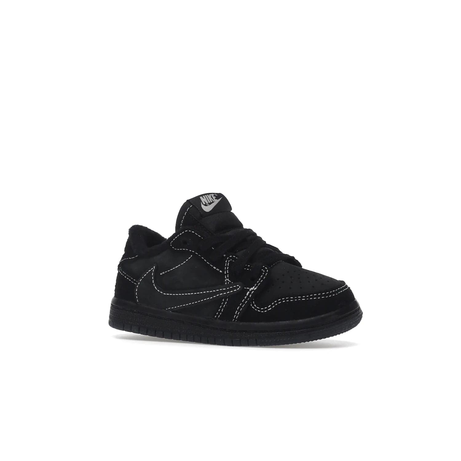 Jordan 1 Retro Low OG SP Travis Scott Black Phantom (TD) - Image 4 - Only at www.BallersClubKickz.com - Shop the Air Jordan I Retro Low OG SP "Travis Scott Black Phantom" TD. Bold black and phantom colorway crafted from nubuck and suede with white stitching. Cactus Jack and Wings branding. Release: Dec 15, 2022.
