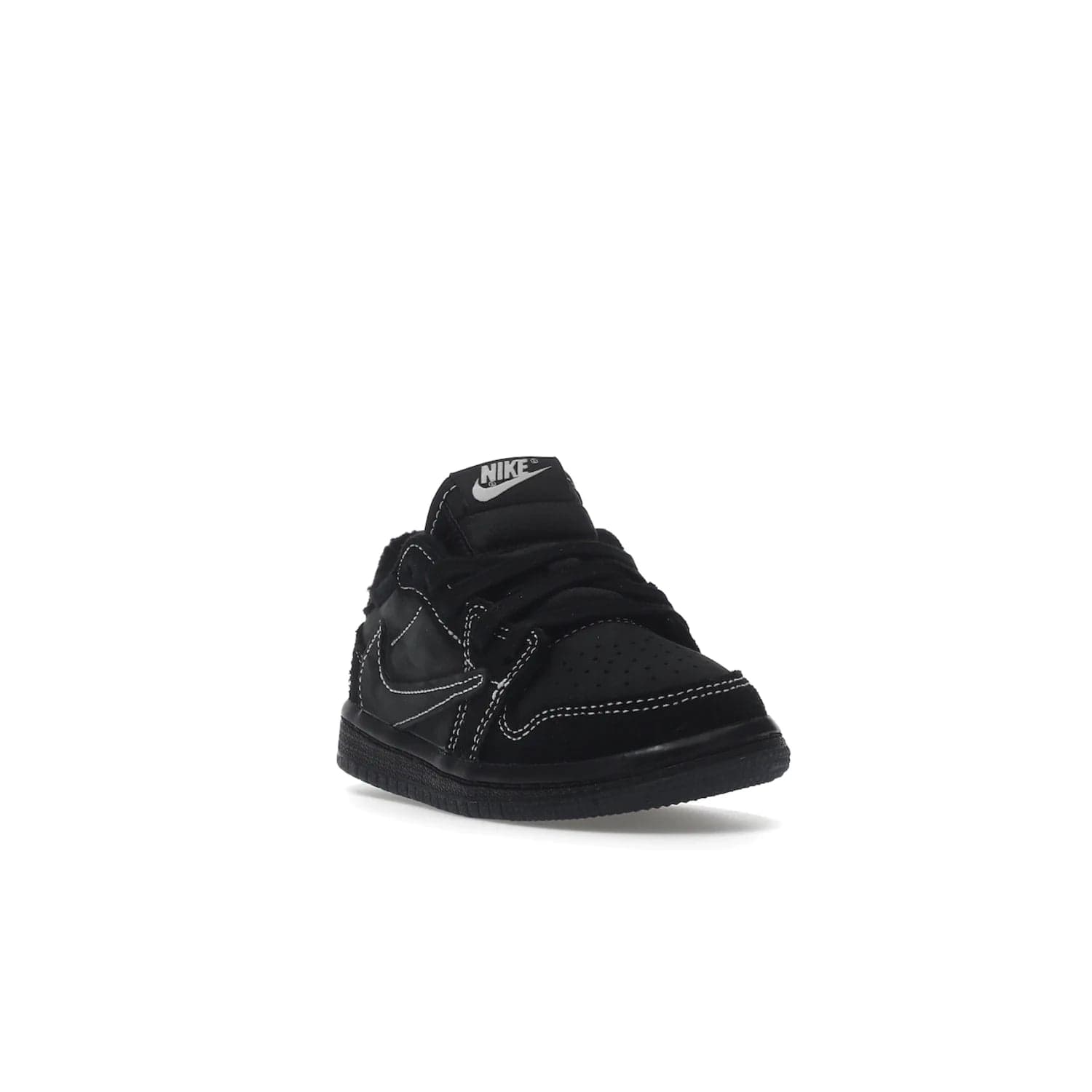 Jordan 1 Retro Low OG SP Travis Scott Black Phantom (TD) - Image 7 - Only at www.BallersClubKickz.com - Shop the Air Jordan I Retro Low OG SP "Travis Scott Black Phantom" TD. Bold black and phantom colorway crafted from nubuck and suede with white stitching. Cactus Jack and Wings branding. Release: Dec 15, 2022.