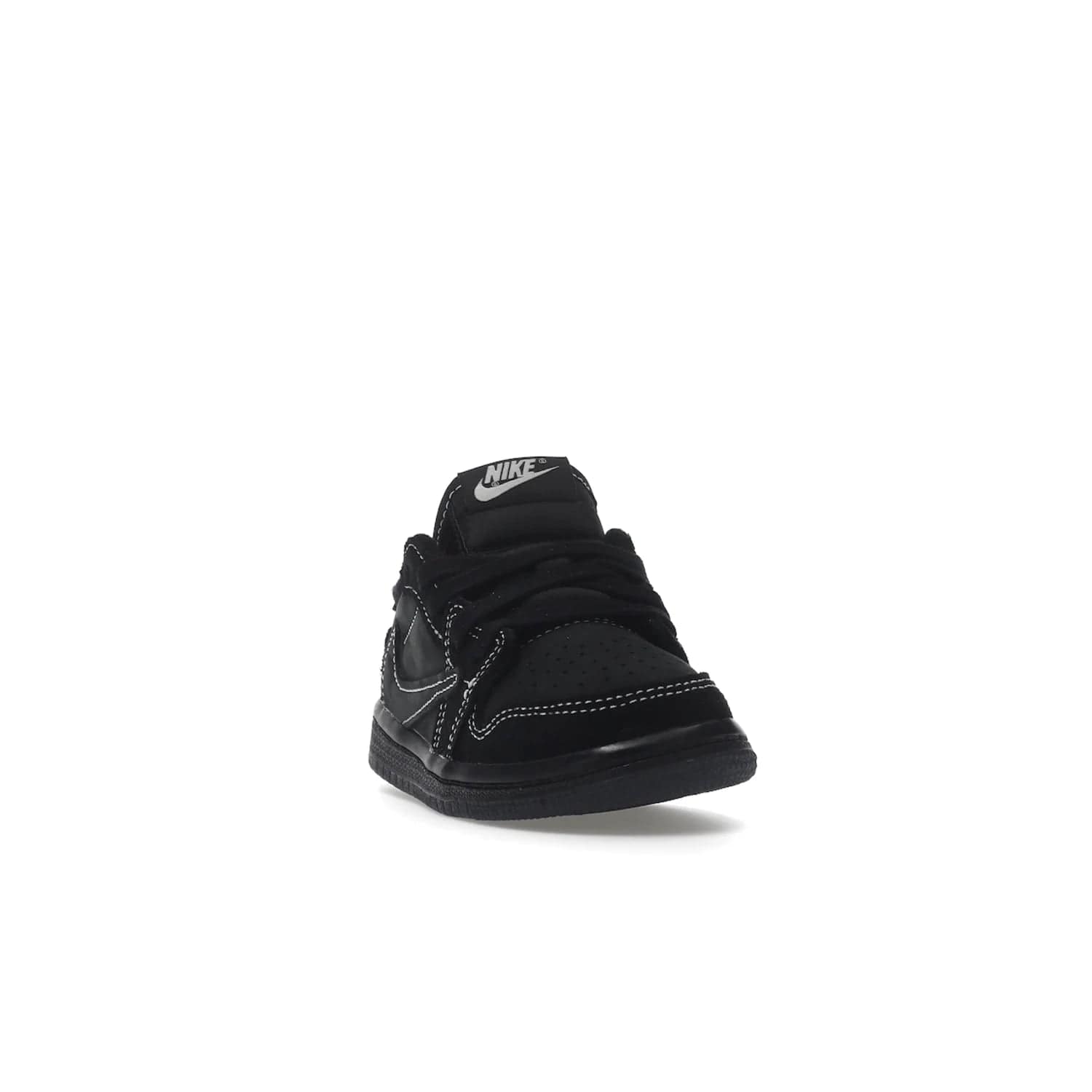 Jordan 1 Retro Low OG SP Travis Scott Black Phantom (TD) - Image 8 - Only at www.BallersClubKickz.com - Shop the Air Jordan I Retro Low OG SP "Travis Scott Black Phantom" TD. Bold black and phantom colorway crafted from nubuck and suede with white stitching. Cactus Jack and Wings branding. Release: Dec 15, 2022.