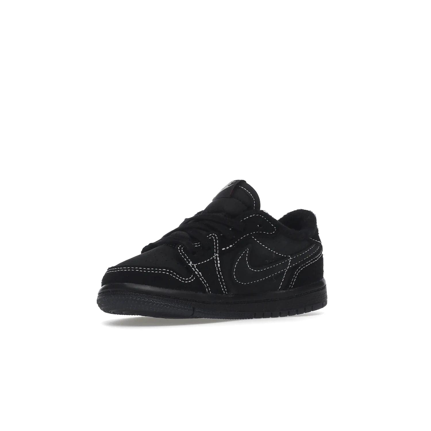 Jordan 1 Retro Low OG SP Travis Scott Black Phantom (TD) - Image 16 - Only at www.BallersClubKickz.com - Shop the Air Jordan I Retro Low OG SP "Travis Scott Black Phantom" TD. Bold black and phantom colorway crafted from nubuck and suede with white stitching. Cactus Jack and Wings branding. Release: Dec 15, 2022.