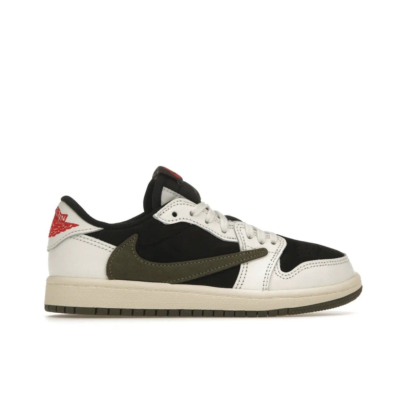 Jordan 1 Retro Low OG SP Travis Scott Olive (PS) - Image 36 - Only at www.BallersClubKickz.com - Jordan 1 Retro Low OG SP Travis Scott Olive: A Sail upper, Red and Black accents, and Olive midsole combine for a classic sneaker that is perfect for any style.