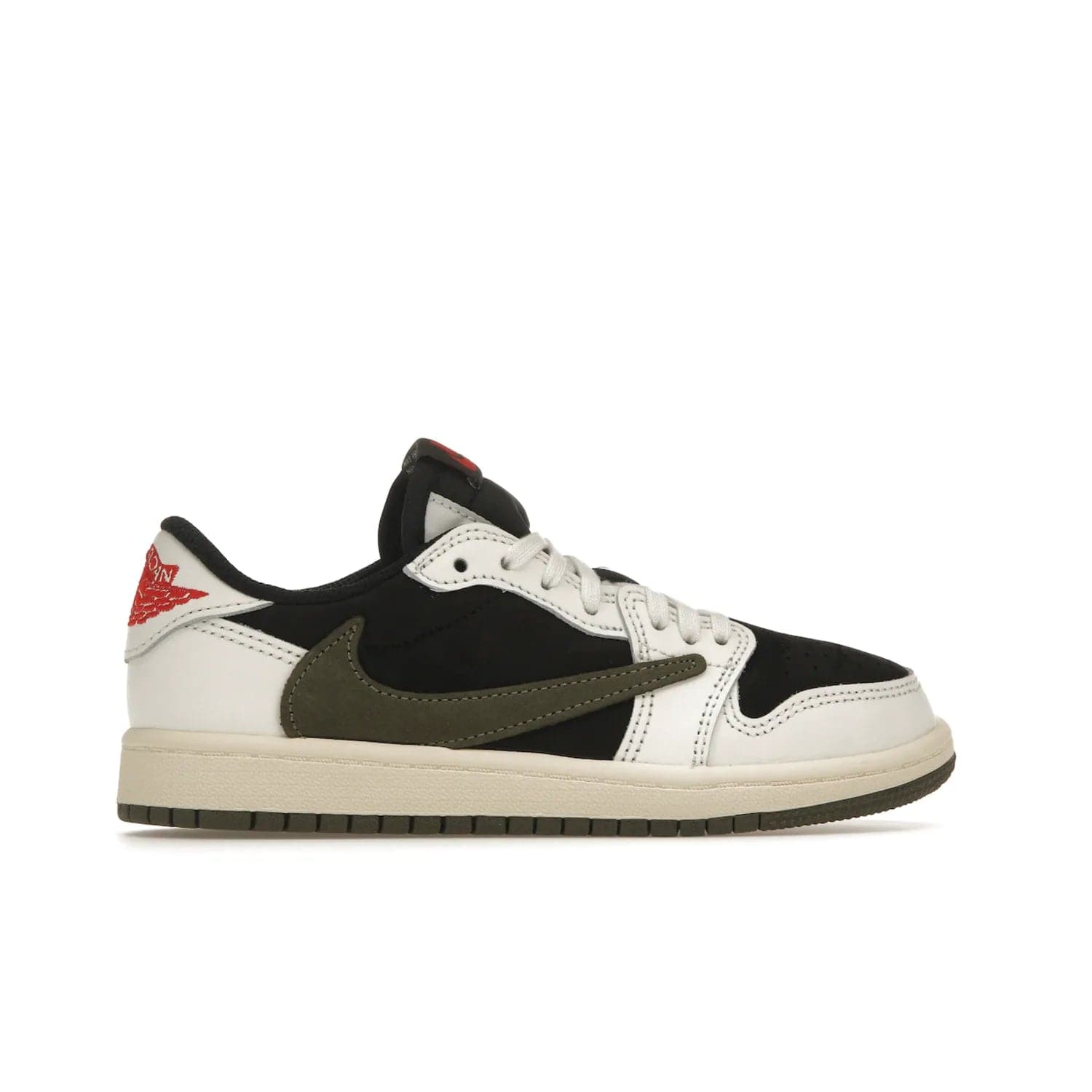 Jordan 1 Retro Low OG SP Travis Scott Olive (PS) - Image 36 - Only at www.BallersClubKickz.com - Jordan 1 Retro Low OG SP Travis Scott Olive: A Sail upper, Red and Black accents, and Olive midsole combine for a classic sneaker that is perfect for any style.
