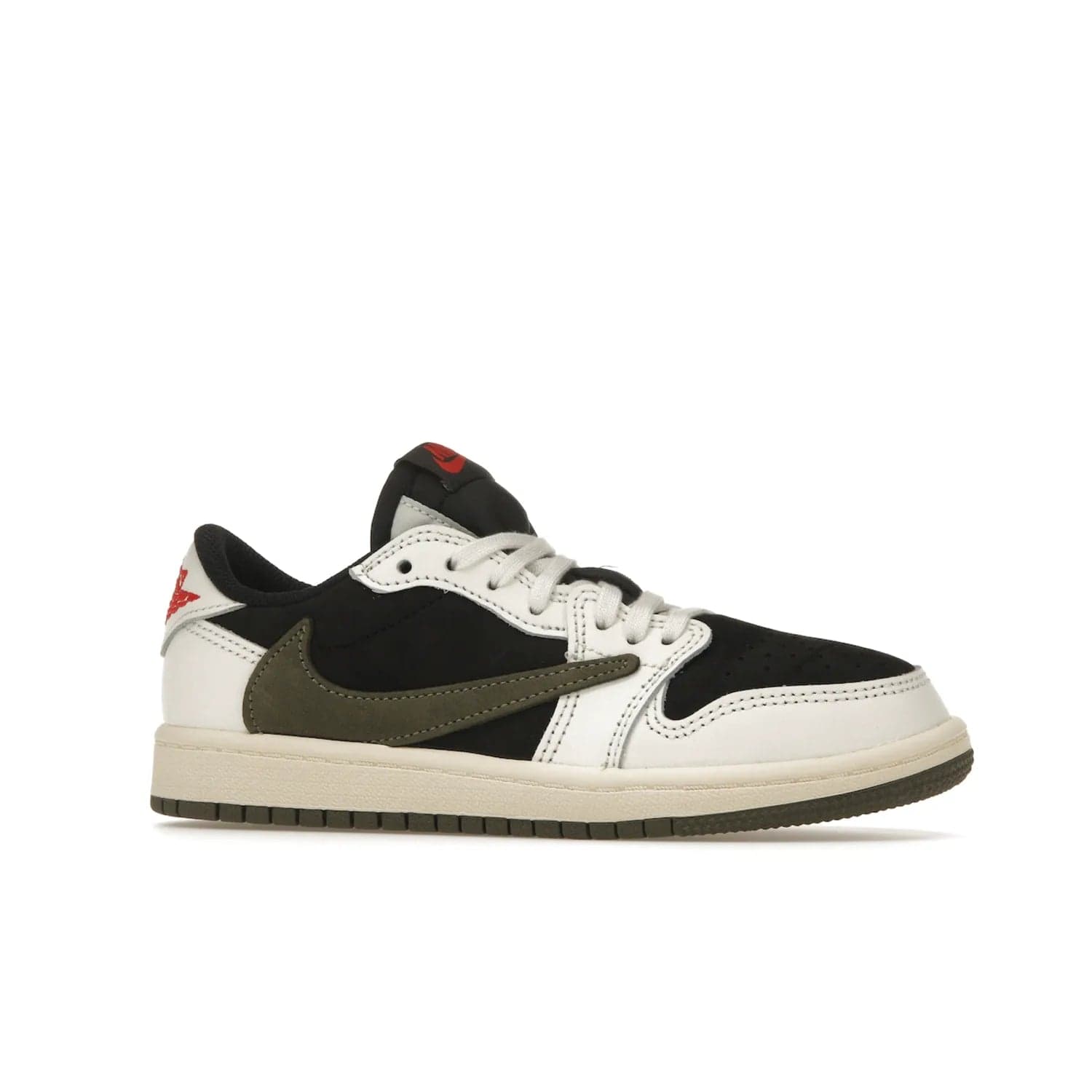Jordan 1 Retro Low OG SP Travis Scott Olive (PS) - Image 3 - Only at www.BallersClubKickz.com - Jordan 1 Retro Low OG SP Travis Scott Olive: A Sail upper, Red and Black accents, and Olive midsole combine for a classic sneaker that is perfect for any style.