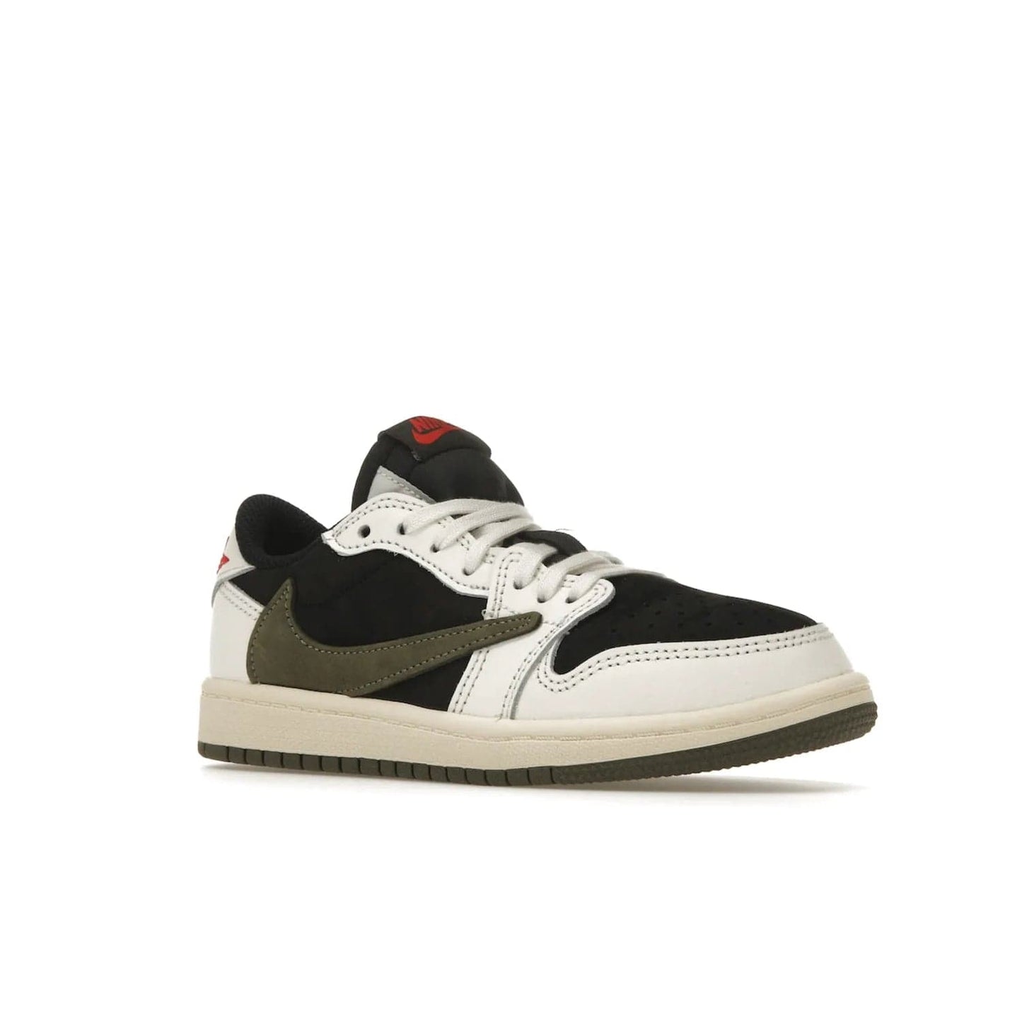 Jordan 1 Retro Low OG SP Travis Scott Olive (PS) - Image 5 - Only at www.BallersClubKickz.com - Jordan 1 Retro Low OG SP Travis Scott Olive: A Sail upper, Red and Black accents, and Olive midsole combine for a classic sneaker that is perfect for any style.