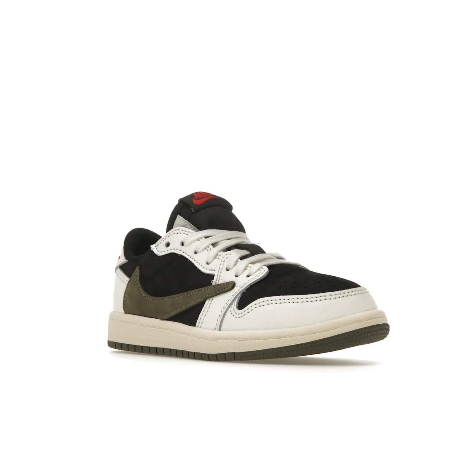 Jordan 1 Retro Low OG SP Travis Scott Olive (PS) - Image 6 - Only at www.BallersClubKickz.com - Jordan 1 Retro Low OG SP Travis Scott Olive: A Sail upper, Red and Black accents, and Olive midsole combine for a classic sneaker that is perfect for any style.