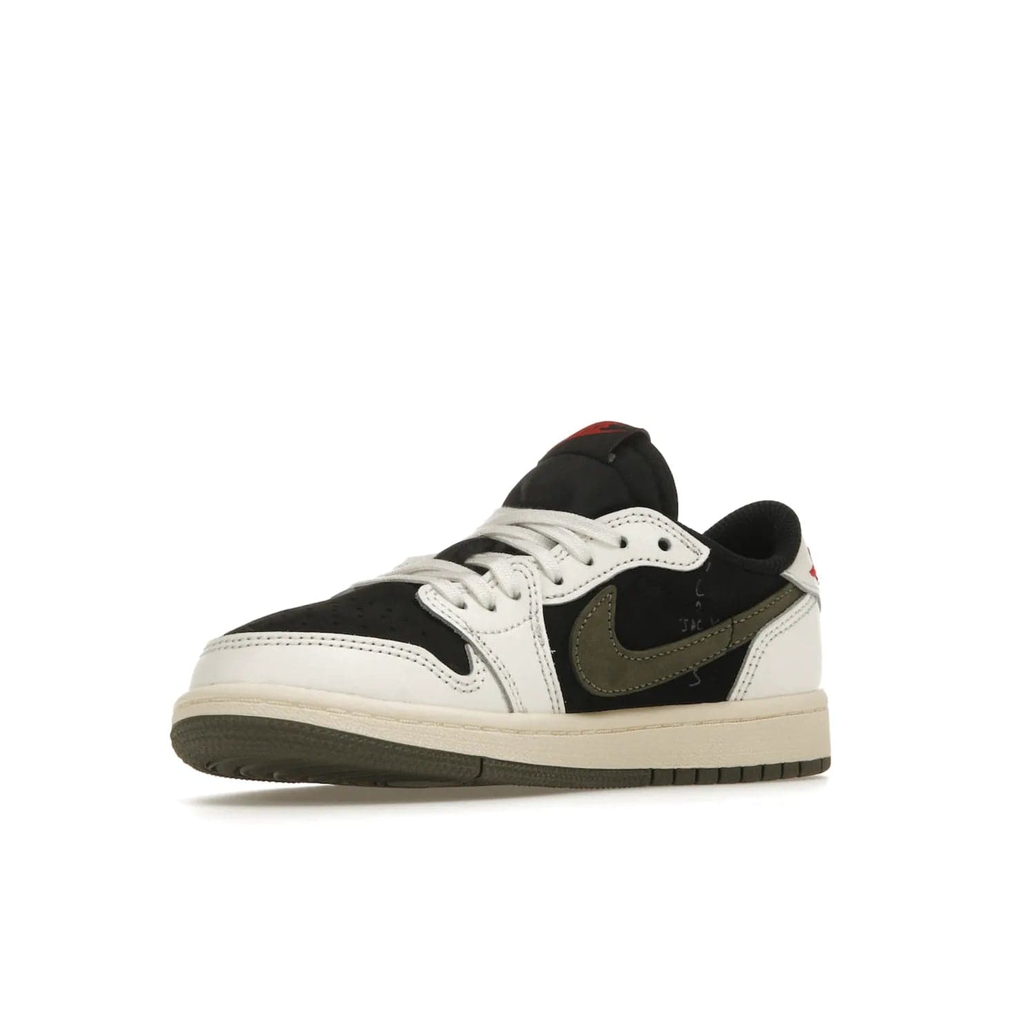 Jordan 1 Retro Low OG SP Travis Scott Olive (PS) - Image 15 - Only at www.BallersClubKickz.com - Jordan 1 Retro Low OG SP Travis Scott Olive: A Sail upper, Red and Black accents, and Olive midsole combine for a classic sneaker that is perfect for any style.