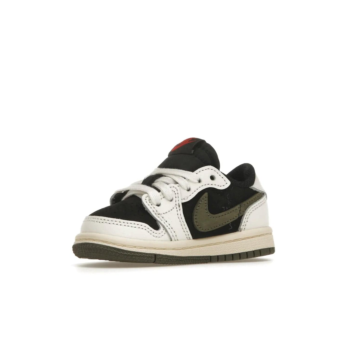Jordan 1 Retro Low OG SP Travis Scott Olive (TD) - Image 16 - Only at www.BallersClubKickz.com - Get the iconic style & comfort you love with the Jordan 1 Retro Low OG SP Travis Scott Olive. Featuring a premium upper, Sail, Red, Black & Olive colorway & a durable rubber outsole for traction & cushioning. Get it now!
