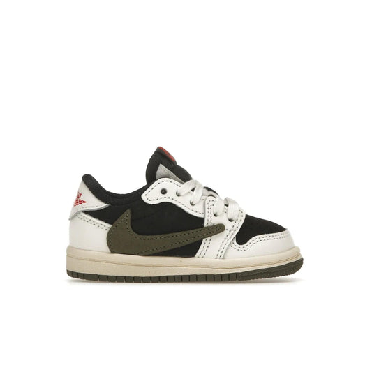 Jordan 1 Retro Low OG SP Travis Scott Olive (TD) - Image 1 - Only at www.BallersClubKickz.com - Get the iconic style & comfort you love with the Jordan 1 Retro Low OG SP Travis Scott Olive. Featuring a premium upper, Sail, Red, Black & Olive colorway & a durable rubber outsole for traction & cushioning. Get it now!