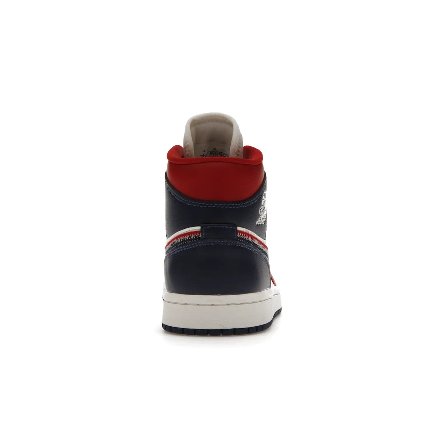 Jordan 1 Mid USA (2022) (Women's) - Image 28 - Only at www.BallersClubKickz.com - A bold mosaic of bright red and navy. Step up your game with the Jordan 1 Mid. Showcase the iconic "Wings" logo, classic Jumpman midsole, and go for the gold!