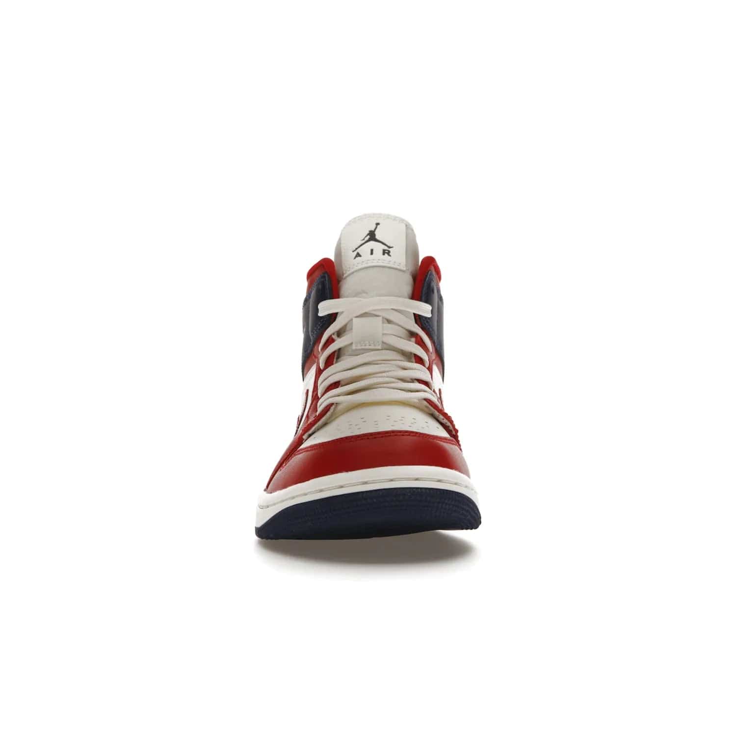 Jordan 1 Mid USA (2022) (Women's) - Image 10 - Only at www.BallersClubKickz.com - A bold mosaic of bright red and navy. Step up your game with the Jordan 1 Mid. Showcase the iconic "Wings" logo, classic Jumpman midsole, and go for the gold!