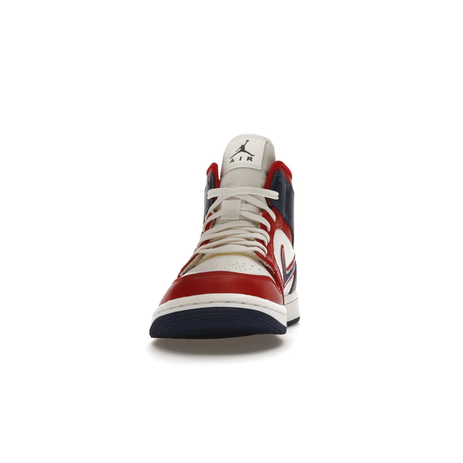 Jordan 1 Mid USA (2022) (Women's) - Image 11 - Only at www.BallersClubKickz.com - A bold mosaic of bright red and navy. Step up your game with the Jordan 1 Mid. Showcase the iconic "Wings" logo, classic Jumpman midsole, and go for the gold!