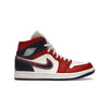 Jordan 1 Mid USA (2022) (Women's) - Image 1 - Only at www.BallersClubKickz.com - A bold mosaic of bright red and navy. Step up your game with the Jordan 1 Mid. Showcase the iconic "Wings" logo, classic Jumpman midsole, and go for the gold!