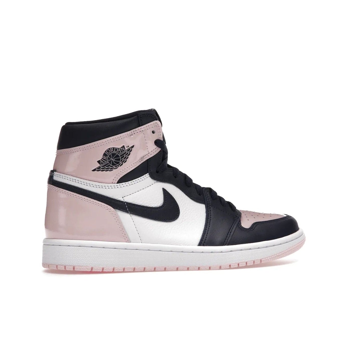 Jordan 1 Retro High OG Atmosphere (Women's) - Image 35 - Only at www.BallersClubKickz.com - Style up with the Women's Air Jordan 1 High Atmosphere. Featuring Black Toe colour-blocking, dynamic leather and light pink patent, this 1985 design brings Michael Jordan's iconic bubblegum habit to your winter collection.