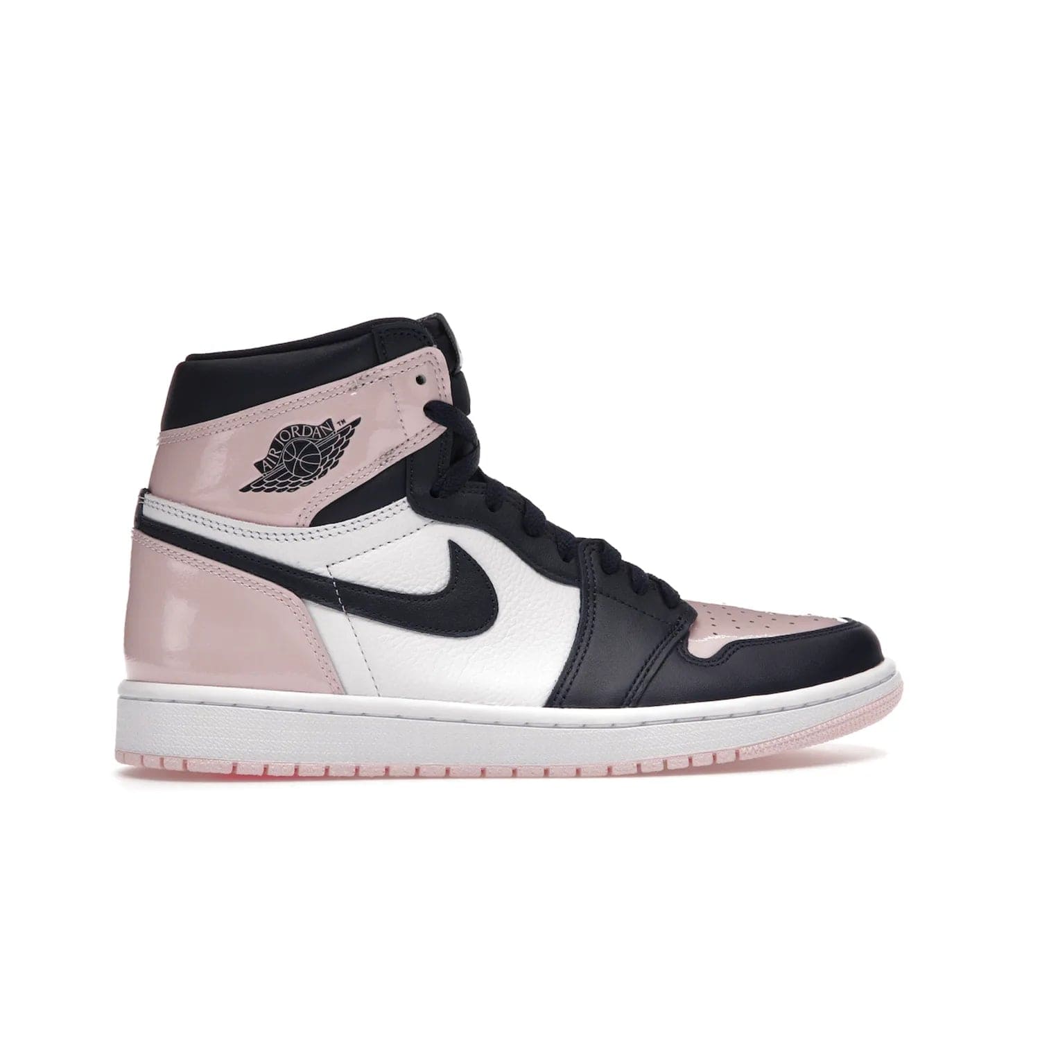 Jordan 1 Retro High OG Atmosphere (Women's) - Image 36 - Only at www.BallersClubKickz.com - Style up with the Women's Air Jordan 1 High Atmosphere. Featuring Black Toe colour-blocking, dynamic leather and light pink patent, this 1985 design brings Michael Jordan's iconic bubblegum habit to your winter collection.