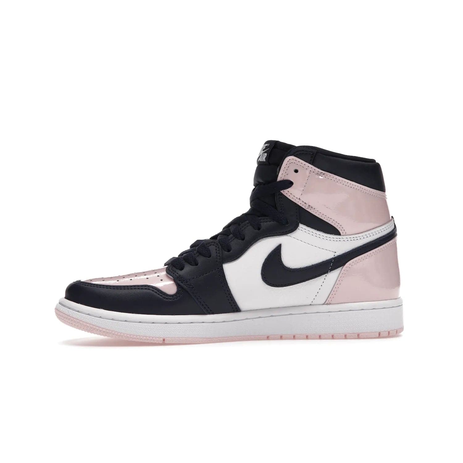 Jordan 1 Retro High OG Atmosphere (Women's) - Image 18 - Only at www.BallersClubKickz.com - Style up with the Women's Air Jordan 1 High Atmosphere. Featuring Black Toe colour-blocking, dynamic leather and light pink patent, this 1985 design brings Michael Jordan's iconic bubblegum habit to your winter collection.