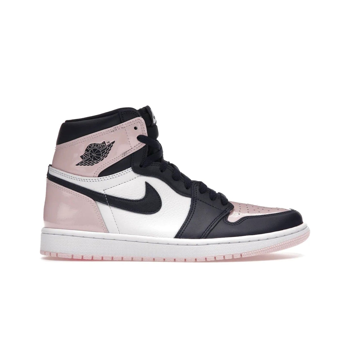 Jordan 1 Retro High OG Atmosphere (Women's) - Image 1 - Only at www.BallersClubKickz.com - Style up with the Women's Air Jordan 1 High Atmosphere. Featuring Black Toe colour-blocking, dynamic leather and light pink patent, this 1985 design brings Michael Jordan's iconic bubblegum habit to your winter collection.
