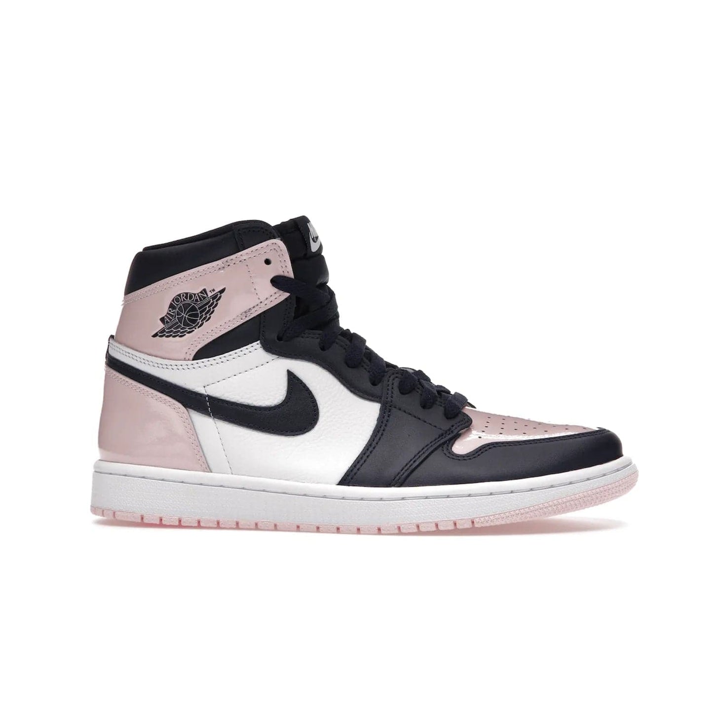 Jordan 1 Retro High OG Atmosphere (Women's) - Image 2 - Only at www.BallersClubKickz.com - Style up with the Women's Air Jordan 1 High Atmosphere. Featuring Black Toe colour-blocking, dynamic leather and light pink patent, this 1985 design brings Michael Jordan's iconic bubblegum habit to your winter collection.