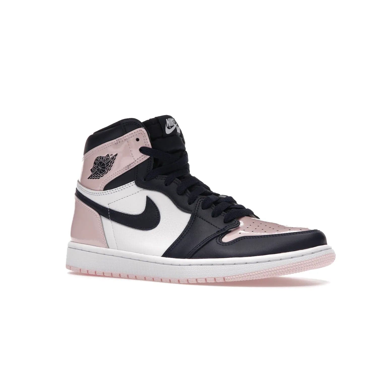Jordan 1 Retro High OG Atmosphere (Women's) - Image 4 - Only at www.BallersClubKickz.com - Style up with the Women's Air Jordan 1 High Atmosphere. Featuring Black Toe colour-blocking, dynamic leather and light pink patent, this 1985 design brings Michael Jordan's iconic bubblegum habit to your winter collection.