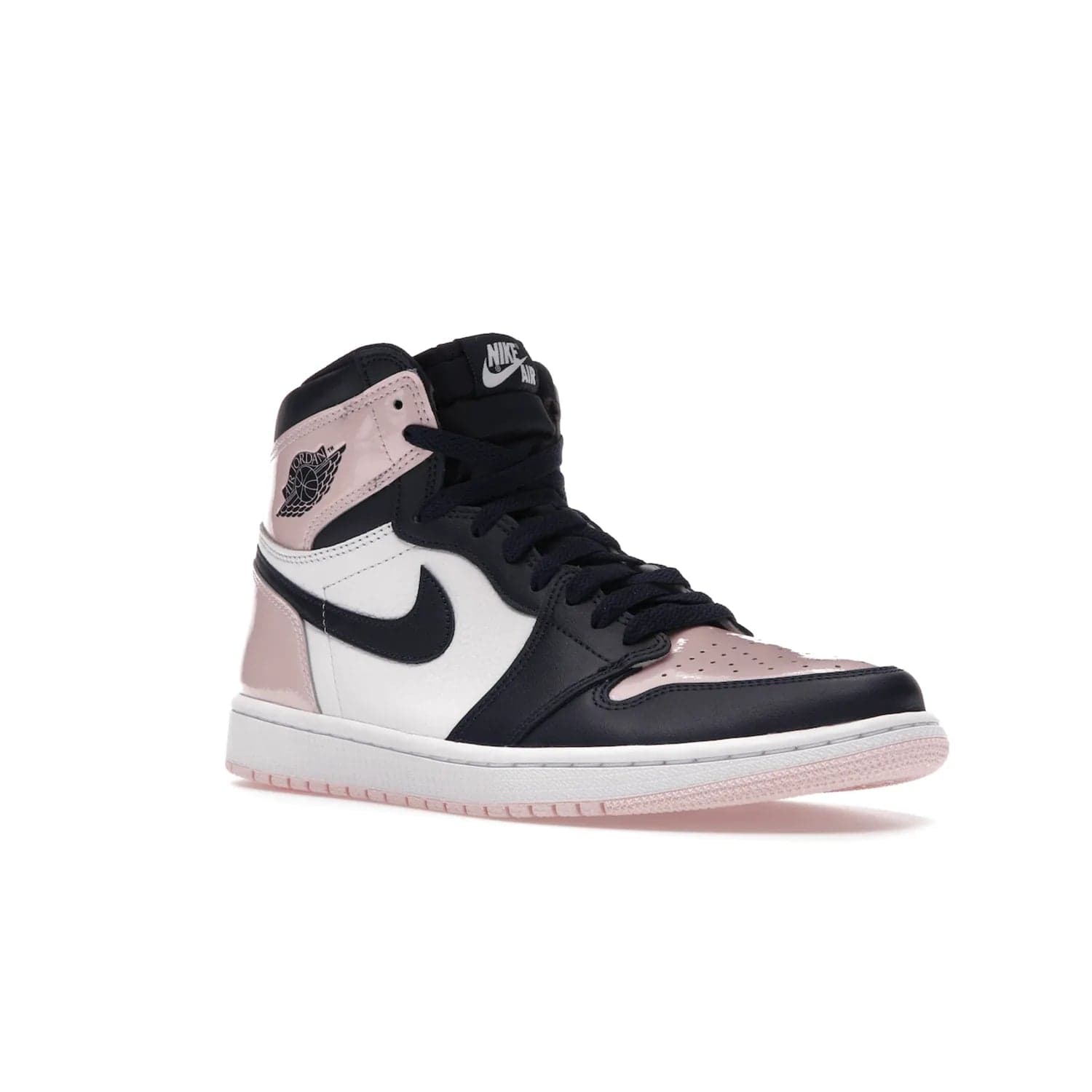 Jordan 1 Retro High OG Atmosphere (Women's) - Image 5 - Only at www.BallersClubKickz.com - Style up with the Women's Air Jordan 1 High Atmosphere. Featuring Black Toe colour-blocking, dynamic leather and light pink patent, this 1985 design brings Michael Jordan's iconic bubblegum habit to your winter collection.