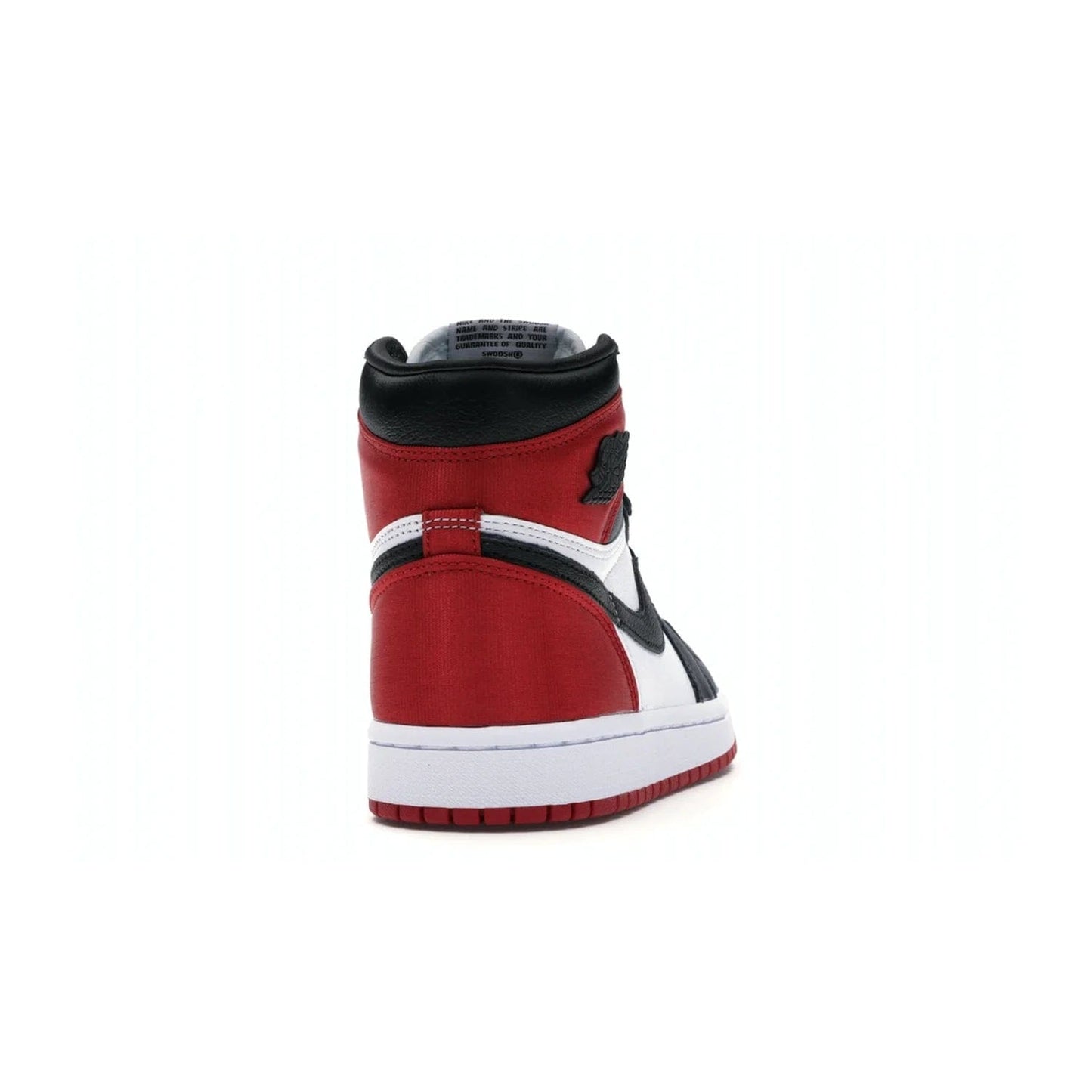 Jordan 1 Retro High Satin Black Toe (Women's) - Image 29 - Only at www.BallersClubKickz.com - Luxurious take on the timeless Air Jordan 1. Features a mix of black leather and satin materials with subtle University Red accents. Elevated look with metal Wings logo on the heel. Released in August 2019.