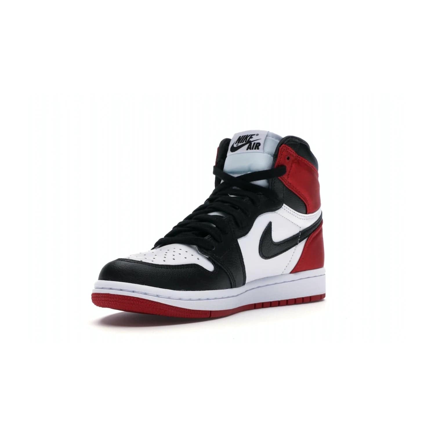 Jordan 1 Retro High Satin Black Toe (Women's) - Image 14 - Only at www.BallersClubKickz.com - Luxurious take on the timeless Air Jordan 1. Features a mix of black leather and satin materials with subtle University Red accents. Elevated look with metal Wings logo on the heel. Released in August 2019.