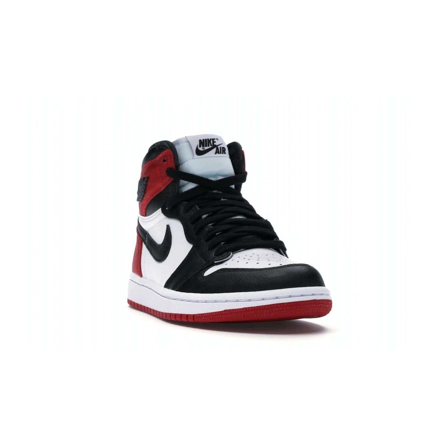 Jordan 1 Retro High Satin Black Toe (Women's) - Image 7 - Only at www.BallersClubKickz.com - Luxurious take on the timeless Air Jordan 1. Features a mix of black leather and satin materials with subtle University Red accents. Elevated look with metal Wings logo on the heel. Released in August 2019.