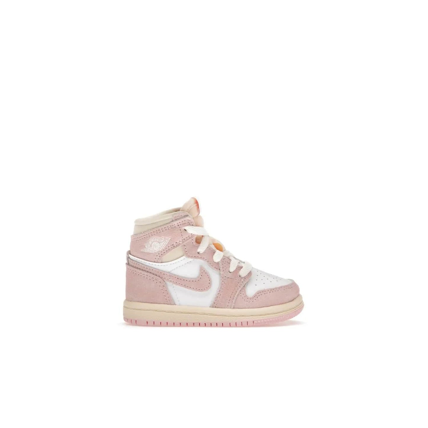 Jordan 1 Retro High OG Washed Pink (TD) - Image 1 - Only at www.BallersClubKickz.com - Retro style meets modern comfort: Introducing the Jordan 1 High OG Washed Pink (TD). Combining Atmosphere/White/Muslin/Sail colors with a high-rise silhouette, these shoes will be an instant classic when they release April 22, 2023.