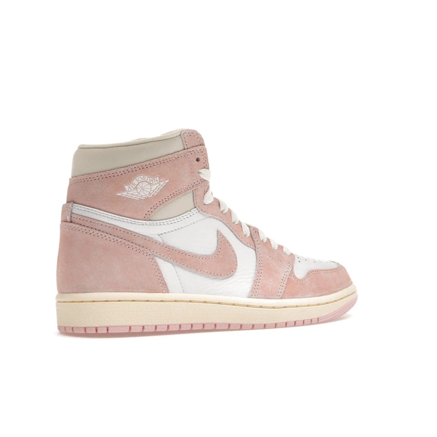 Jordan 1 Retro High OG Washed Pink (Women's) - Image 34 - Only at www.BallersClubKickz.com - Iconic Air Jordan 1 Retro High OG for women with unique pink suede and white leather uppers. Get the timeless look on April 22, 2023.