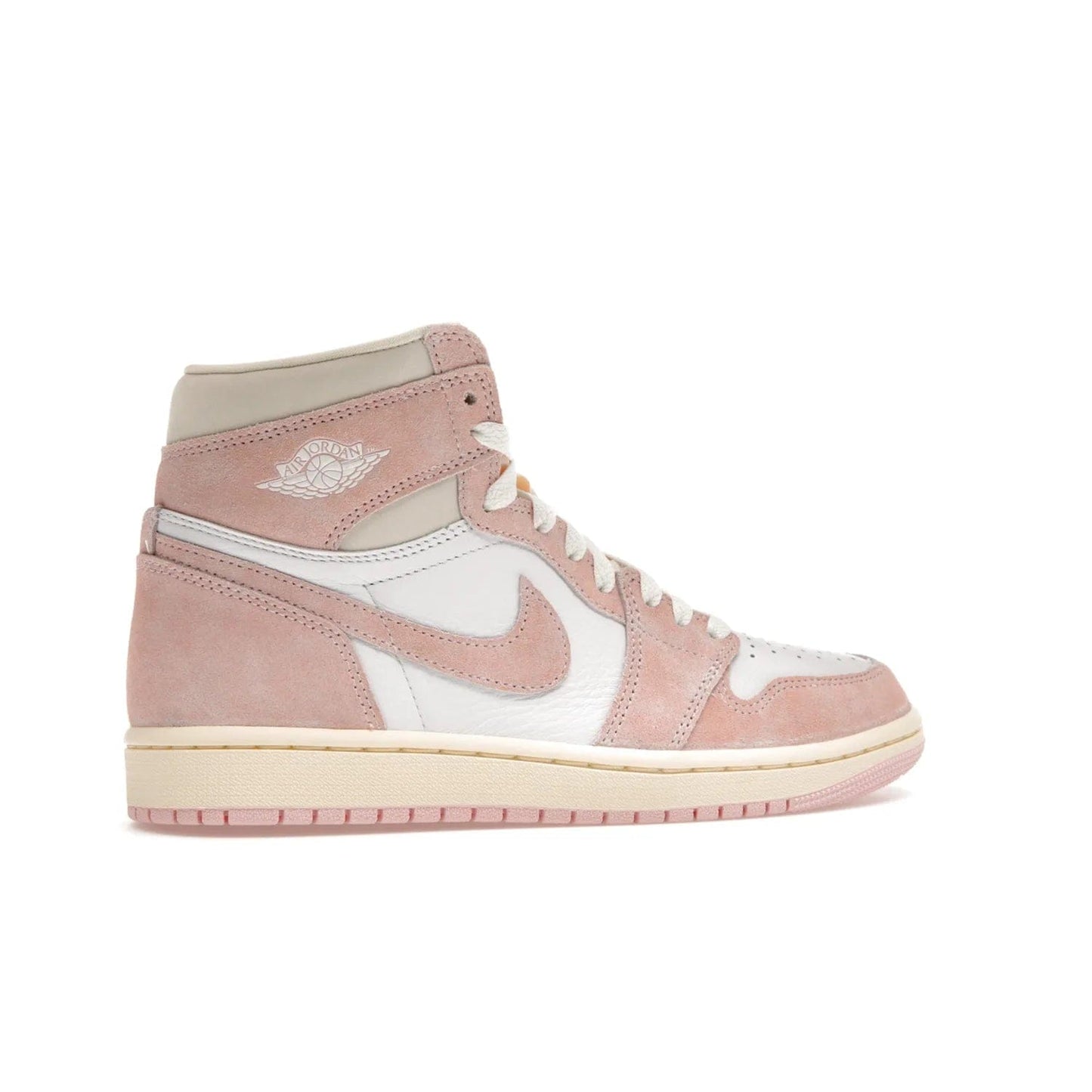 Jordan 1 Retro High OG Washed Pink (Women's) - Image 35 - Only at www.BallersClubKickz.com - Iconic Air Jordan 1 Retro High OG for women with unique pink suede and white leather uppers. Get the timeless look on April 22, 2023.