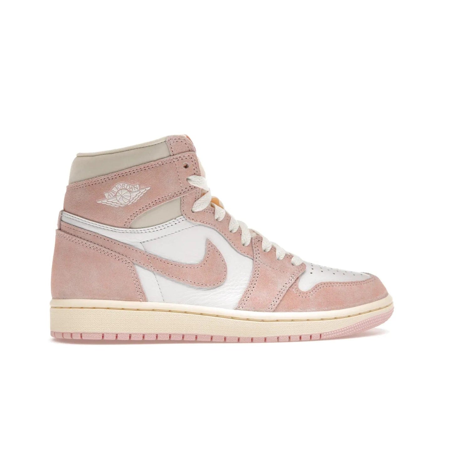 Jordan 1 Retro High OG Washed Pink (Women's) - Image 36 - Only at www.BallersClubKickz.com - Iconic Air Jordan 1 Retro High OG for women with unique pink suede and white leather uppers. Get the timeless look on April 22, 2023.