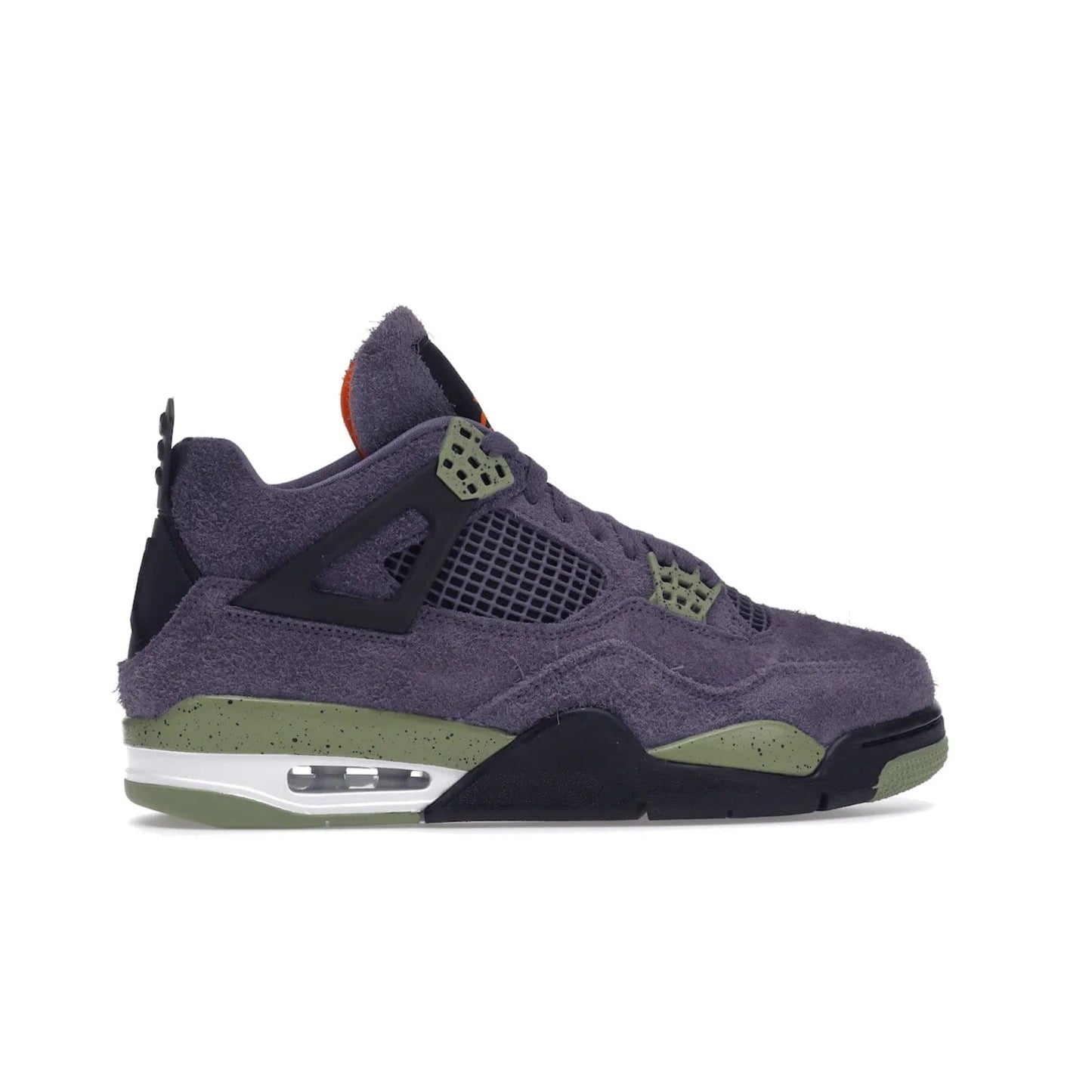 Jordan 4 Retro Canyon Purple (Women's) - Image 36 - Only at www.BallersClubKickz.com - New Air Jordan 4 Retro Canyon Purple W sneaker features shaggy purple suede, lime highlights & safety orange Jumpman branding. Classic ankle-hugging silhouette with modern colors released 15/10/2022.