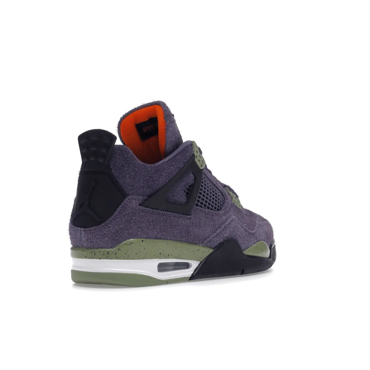 Jordan 4 Retro Canyon Purple (Women's) - Image 32 - Only at www.BallersClubKickz.com - New Air Jordan 4 Retro Canyon Purple W sneaker features shaggy purple suede, lime highlights & safety orange Jumpman branding. Classic ankle-hugging silhouette with modern colors released 15/10/2022.
