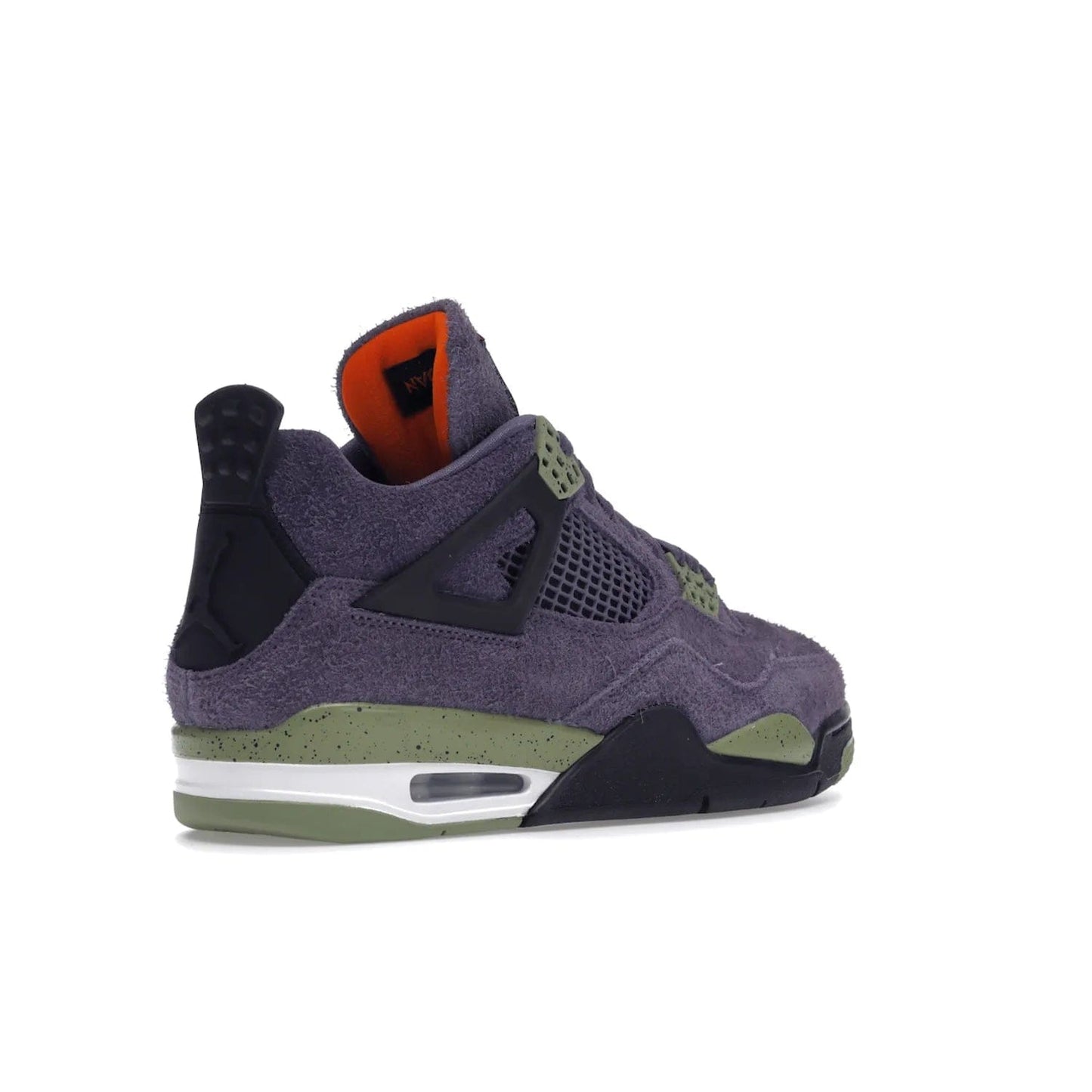 Jordan 4 Retro Canyon Purple (Women's) - Image 33 - Only at www.BallersClubKickz.com - New Air Jordan 4 Retro Canyon Purple W sneaker features shaggy purple suede, lime highlights & safety orange Jumpman branding. Classic ankle-hugging silhouette with modern colors released 15/10/2022.