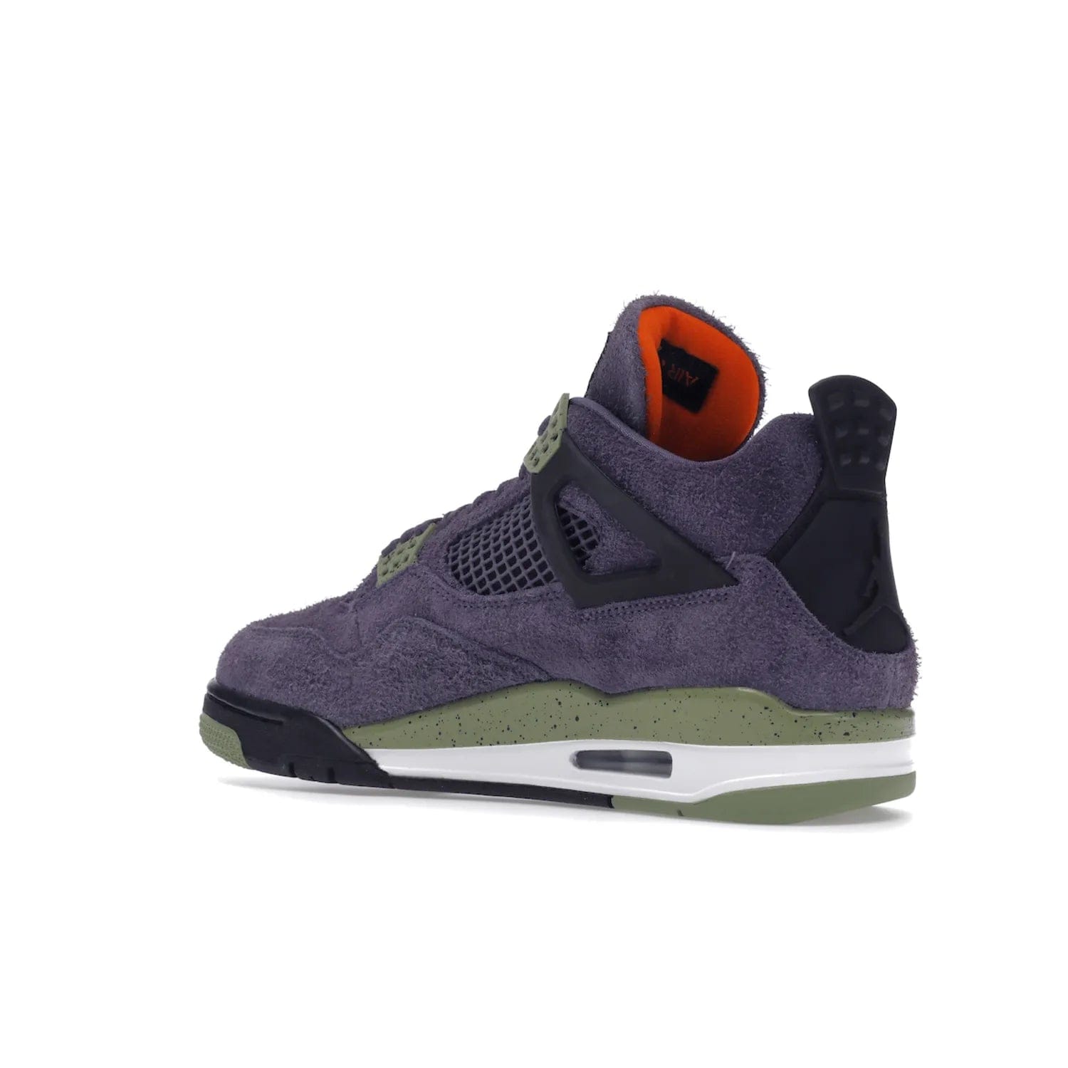 Jordan 4 Retro Canyon Purple (Women's) - Image 23 - Only at www.BallersClubKickz.com - New Air Jordan 4 Retro Canyon Purple W sneaker features shaggy purple suede, lime highlights & safety orange Jumpman branding. Classic ankle-hugging silhouette with modern colors released 15/10/2022.