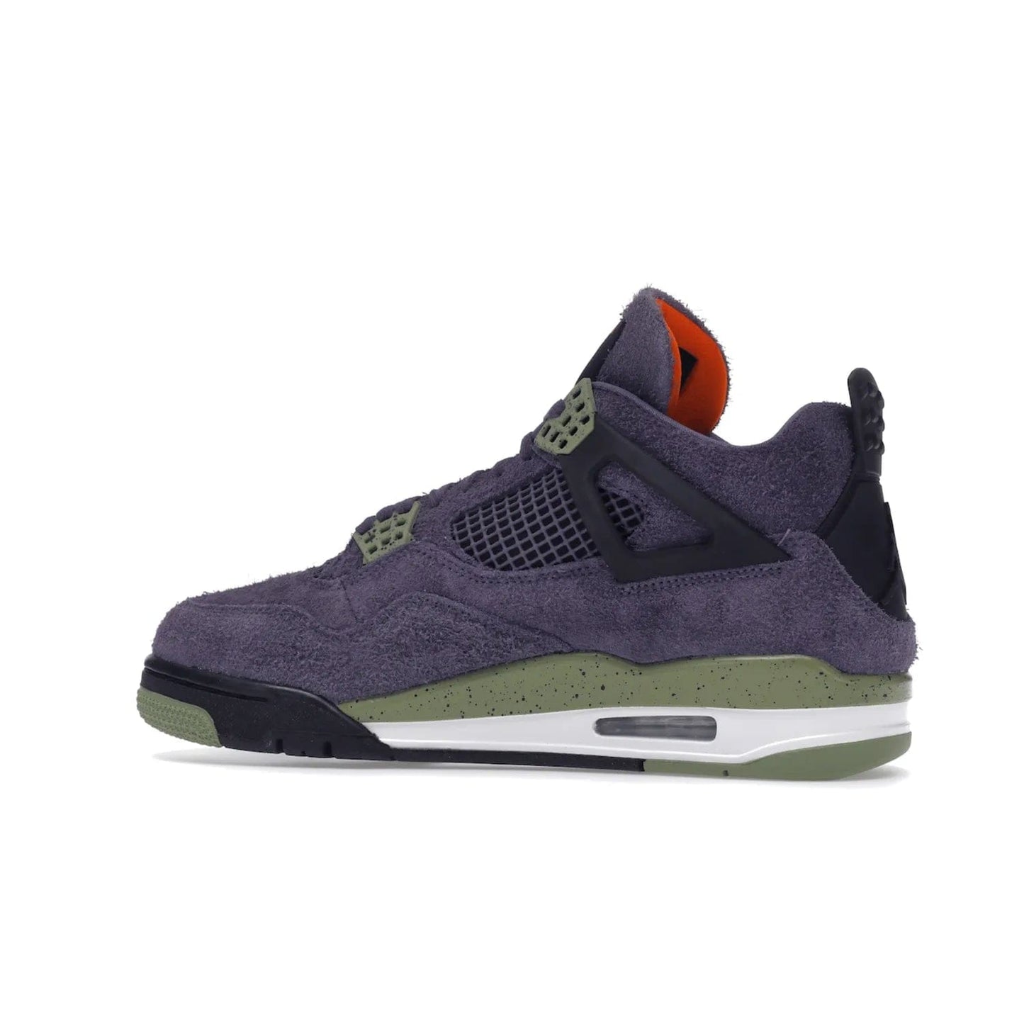 Jordan 4 Retro Canyon Purple (Women's) - Image 21 - Only at www.BallersClubKickz.com - New Air Jordan 4 Retro Canyon Purple W sneaker features shaggy purple suede, lime highlights & safety orange Jumpman branding. Classic ankle-hugging silhouette with modern colors released 15/10/2022.