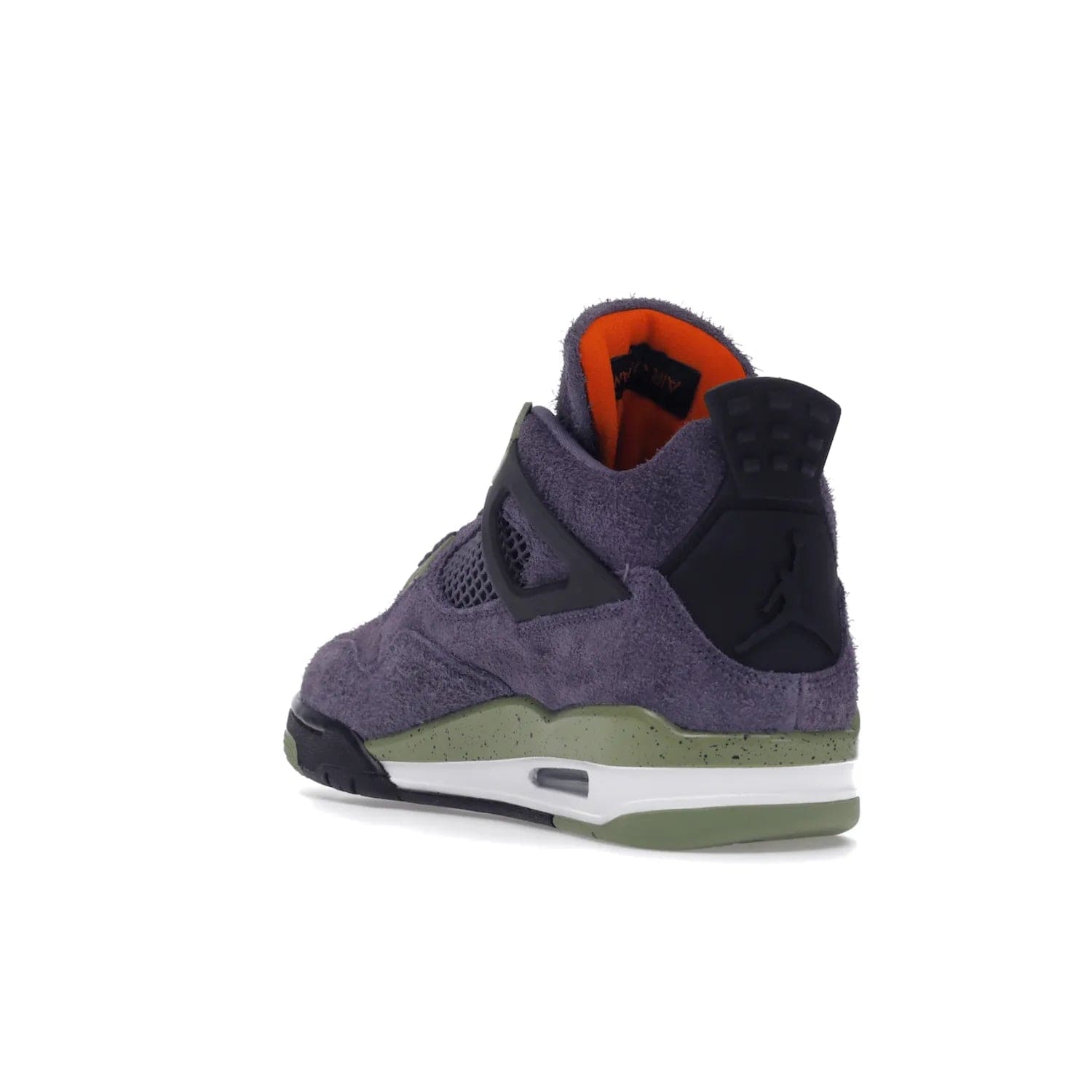 Jordan 4 Retro Canyon Purple (Women's) - Image 25 - Only at www.BallersClubKickz.com - New Air Jordan 4 Retro Canyon Purple W sneaker features shaggy purple suede, lime highlights & safety orange Jumpman branding. Classic ankle-hugging silhouette with modern colors released 15/10/2022.