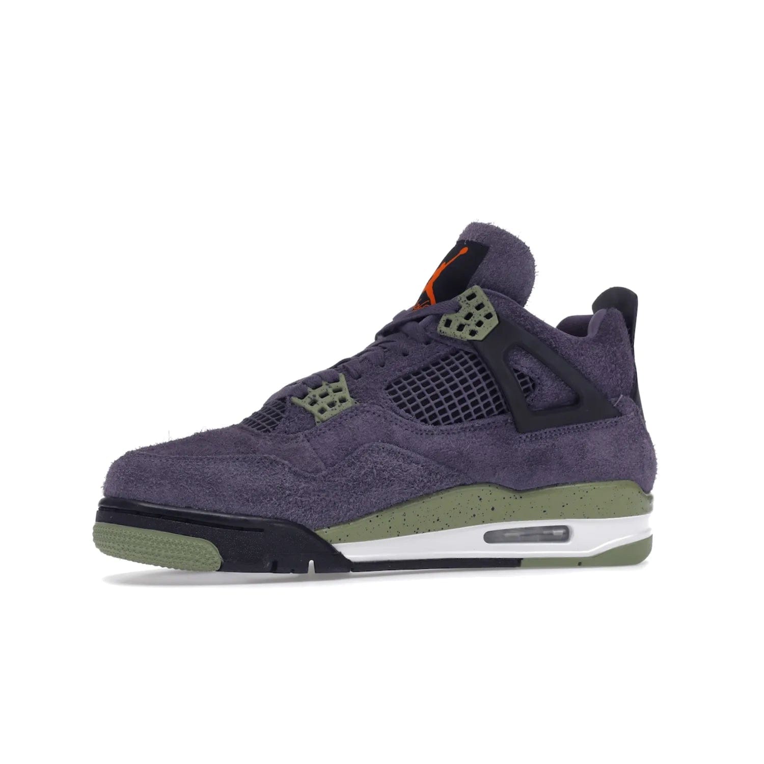 Jordan 4 Retro Canyon Purple (Women's) - Image 17 - Only at www.BallersClubKickz.com - New Air Jordan 4 Retro Canyon Purple W sneaker features shaggy purple suede, lime highlights & safety orange Jumpman branding. Classic ankle-hugging silhouette with modern colors released 15/10/2022.