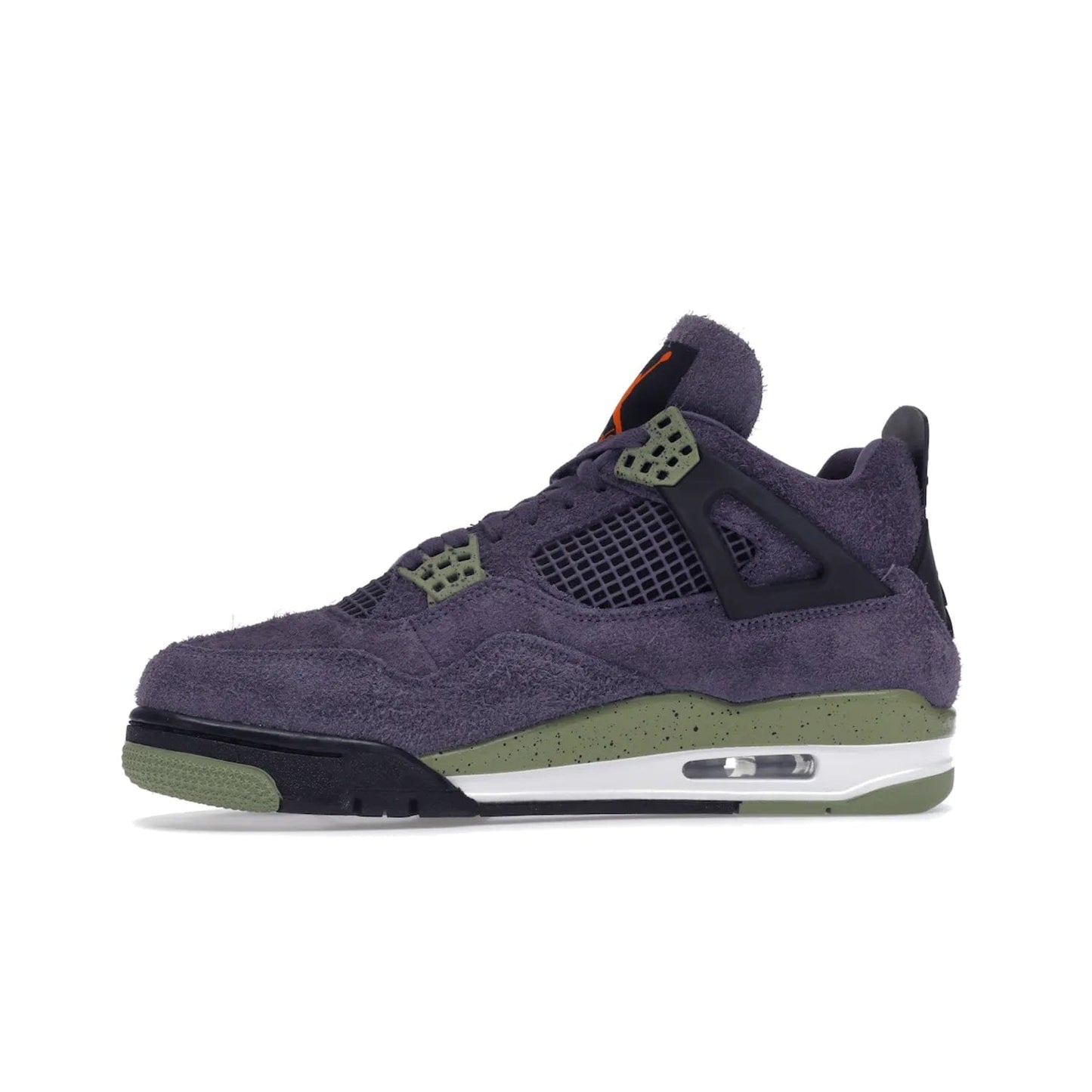 Jordan 4 Retro Canyon Purple (Women's) - Image 18 - Only at www.BallersClubKickz.com - New Air Jordan 4 Retro Canyon Purple W sneaker features shaggy purple suede, lime highlights & safety orange Jumpman branding. Classic ankle-hugging silhouette with modern colors released 15/10/2022.