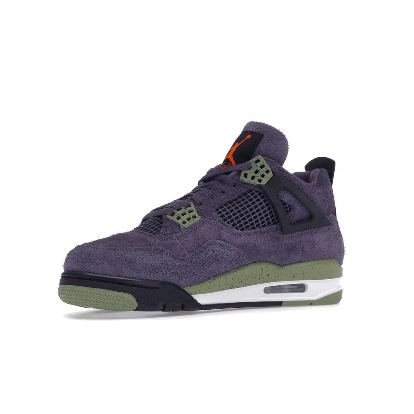Jordan 4 Retro Canyon Purple (Women's) - Image 16 - Only at www.BallersClubKickz.com - New Air Jordan 4 Retro Canyon Purple W sneaker features shaggy purple suede, lime highlights & safety orange Jumpman branding. Classic ankle-hugging silhouette with modern colors released 15/10/2022.