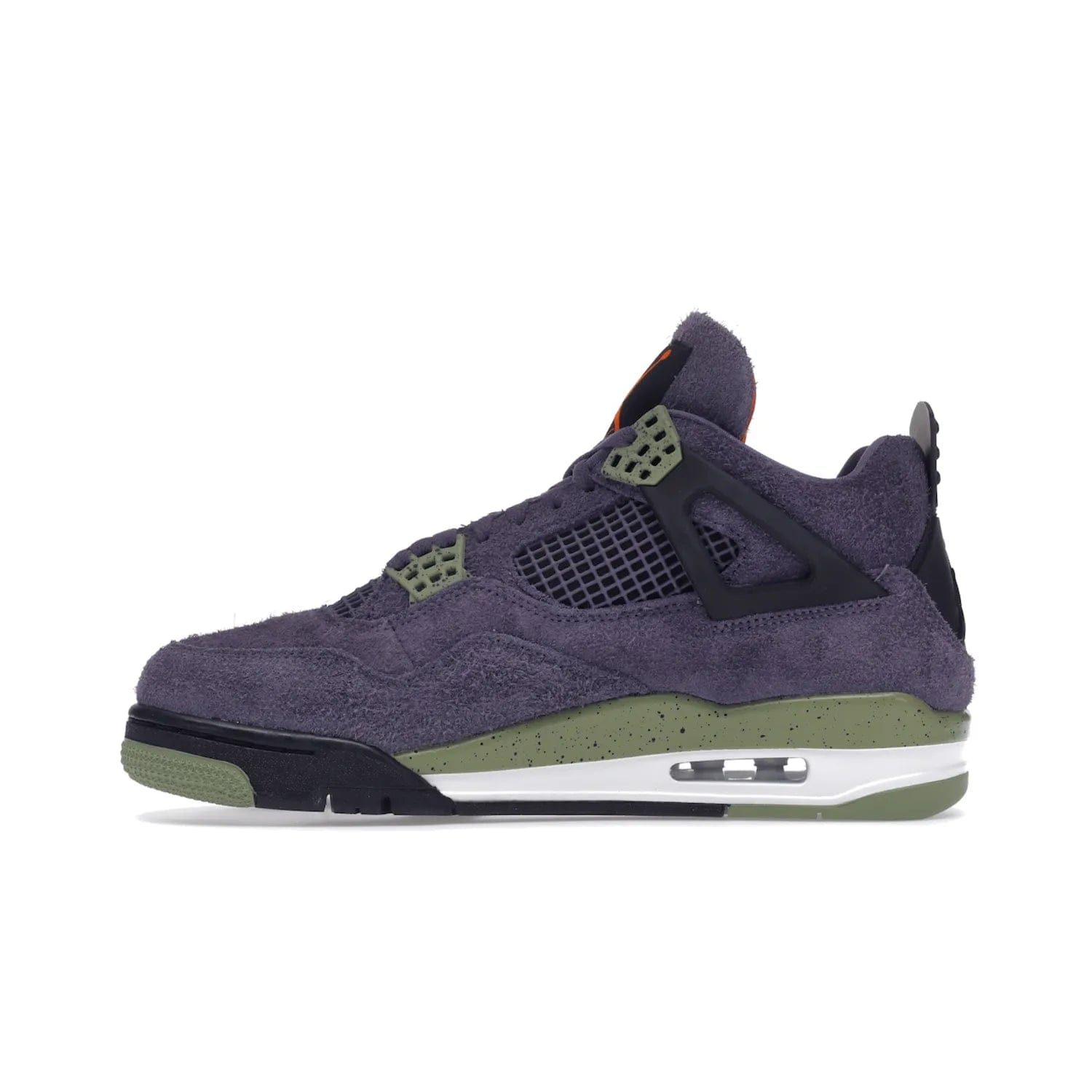 Jordan 4 Retro Canyon Purple (Women's) - Image 19 - Only at www.BallersClubKickz.com - New Air Jordan 4 Retro Canyon Purple W sneaker features shaggy purple suede, lime highlights & safety orange Jumpman branding. Classic ankle-hugging silhouette with modern colors released 15/10/2022.