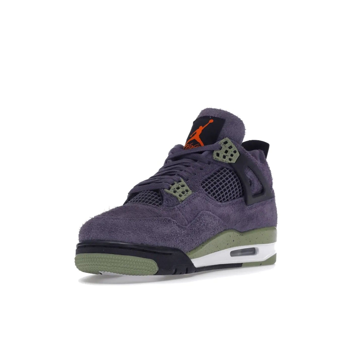 Jordan 4 Retro Canyon Purple (Women's) - Image 14 - Only at www.BallersClubKickz.com - New Air Jordan 4 Retro Canyon Purple W sneaker features shaggy purple suede, lime highlights & safety orange Jumpman branding. Classic ankle-hugging silhouette with modern colors released 15/10/2022.
