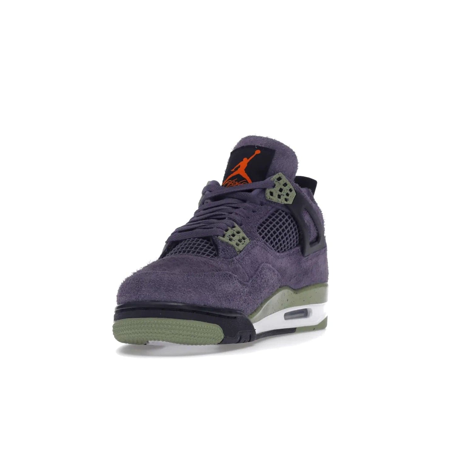 Jordan 4 Retro Canyon Purple (Women's) - Image 13 - Only at www.BallersClubKickz.com - New Air Jordan 4 Retro Canyon Purple W sneaker features shaggy purple suede, lime highlights & safety orange Jumpman branding. Classic ankle-hugging silhouette with modern colors released 15/10/2022.