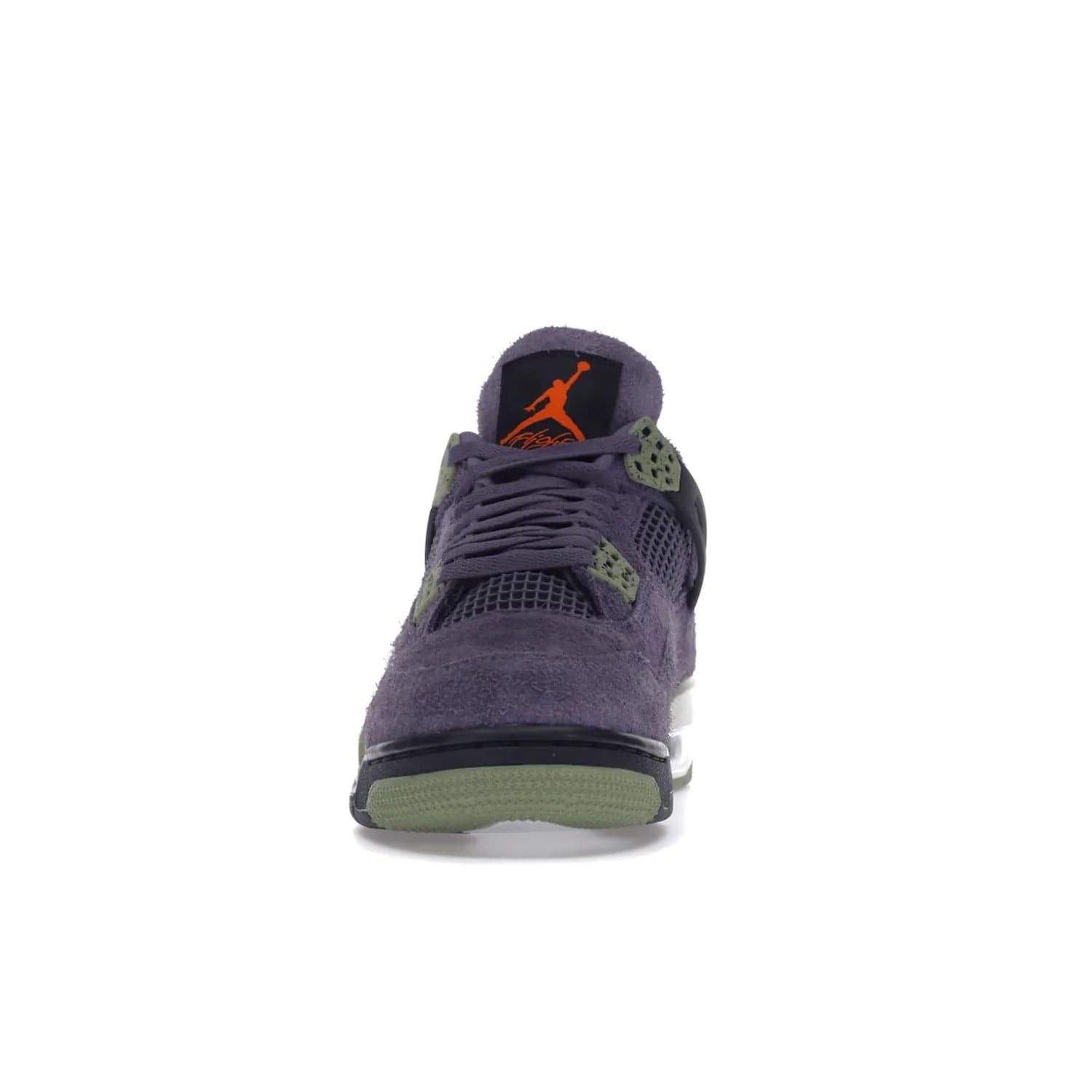 Jordan 4 Retro Canyon Purple (Women's) - Image 11 - Only at www.BallersClubKickz.com - New Air Jordan 4 Retro Canyon Purple W sneaker features shaggy purple suede, lime highlights & safety orange Jumpman branding. Classic ankle-hugging silhouette with modern colors released 15/10/2022.